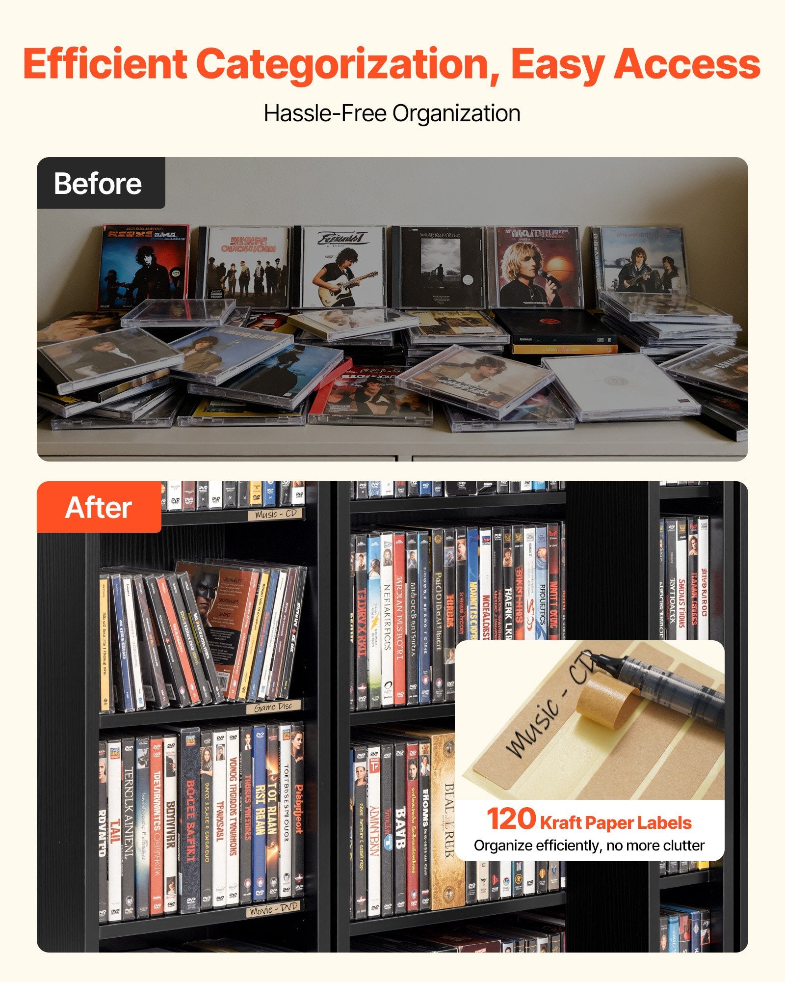 6-Tier Media Storage Cabinet: Black Multimedia Shelf Organizer for CDs, DVDs, Books & Games, Ideal for Living Room & Home Office, 50" Tall