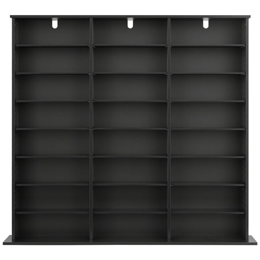 8-Tier Media Storage Cabinet for CDs, DVDs, Books & Games - Black Multimedia Organizer for Living Room, Home Office, Recording Room, Efficient & Versatile Storage Solution