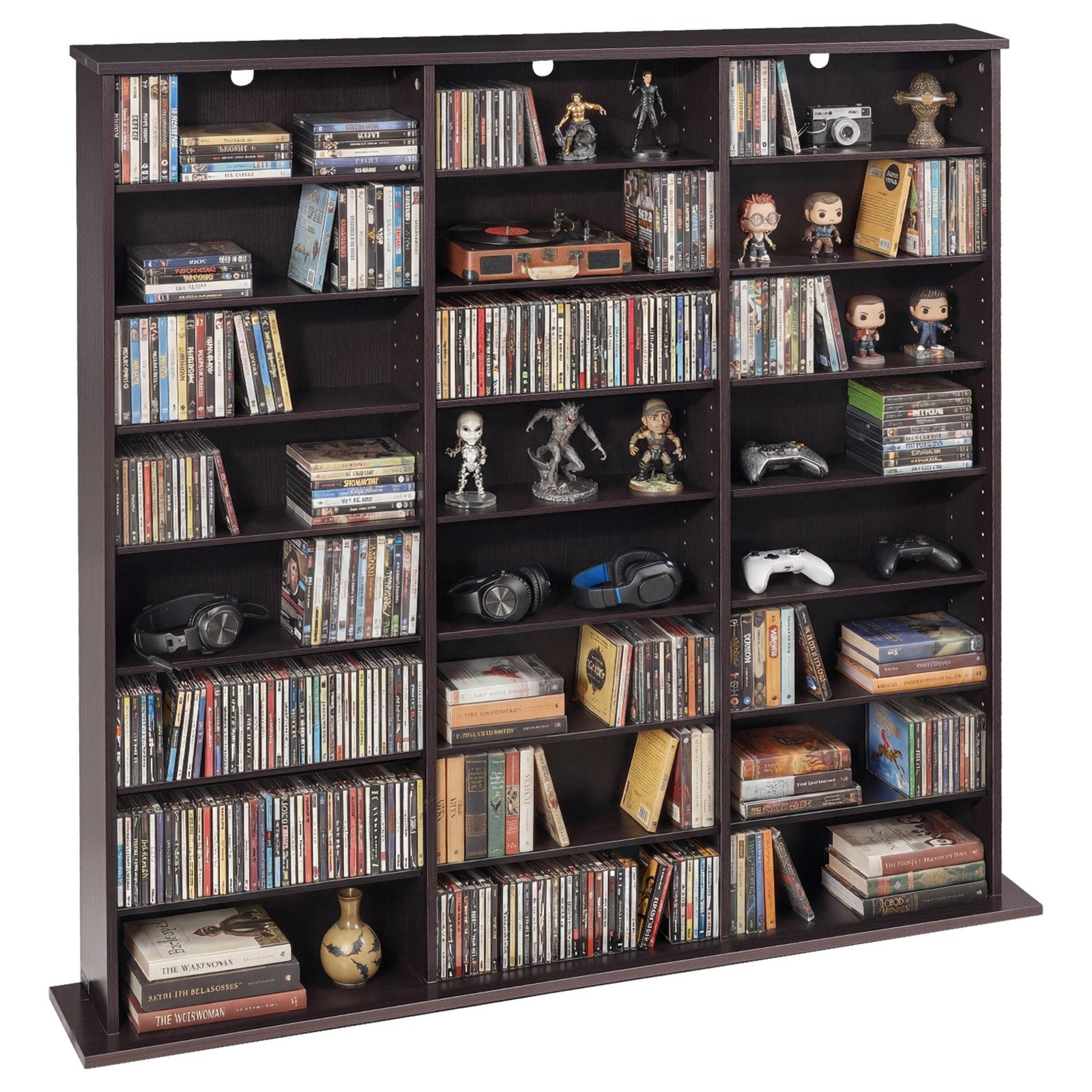 8-Tier Multimedia Storage Cabinet for CDs, DVDs, Books & Games – Versatile Organizer for Living Room, Home Office, Recording Studio, Brown