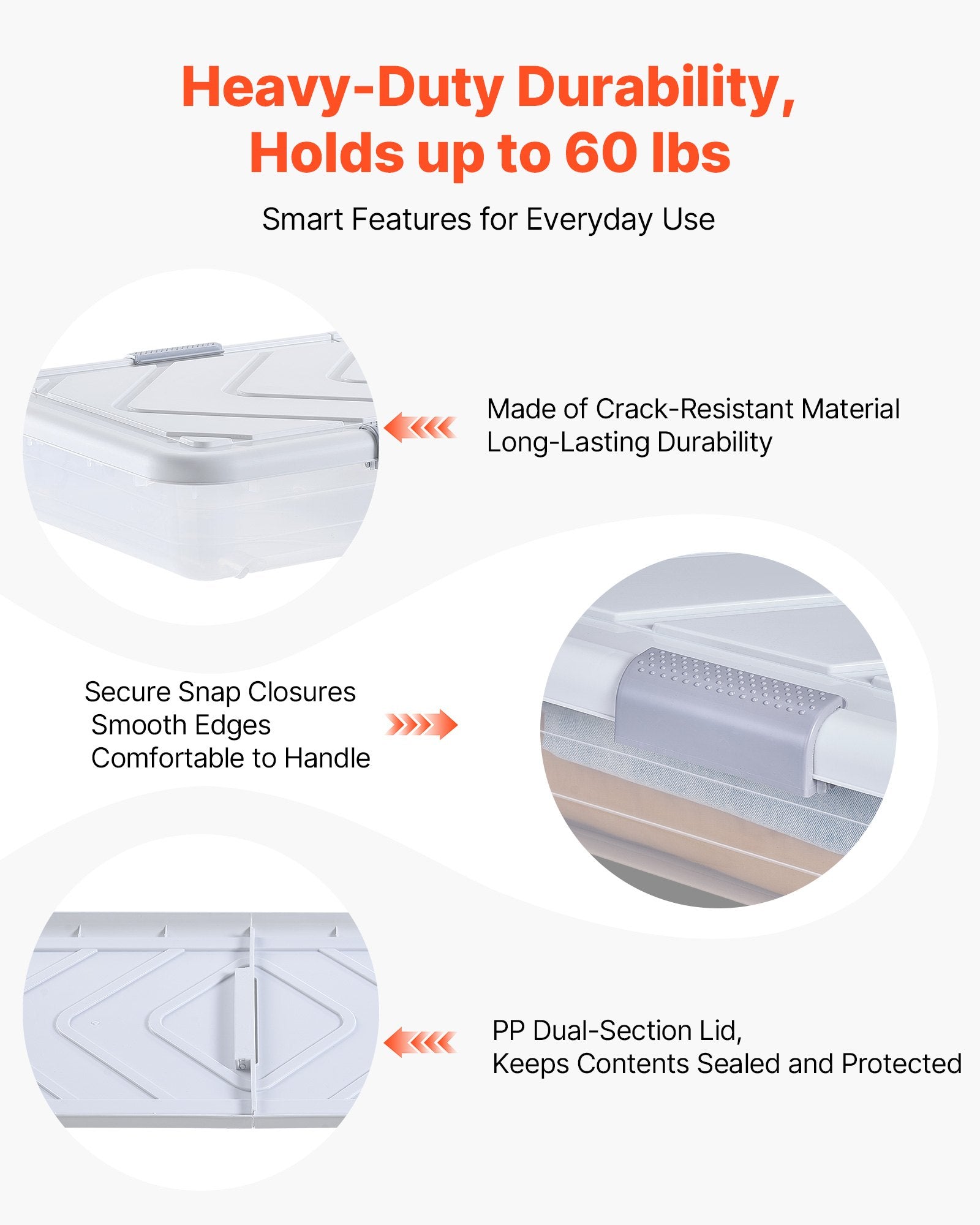 Rolling Underbed Storage Bins with Wheels, 2 Pack - Organize Clothes, Shoes, Blankets with Lid & Gray Latch, 39.8x20.1x5.9 Inches, 57L Capacity