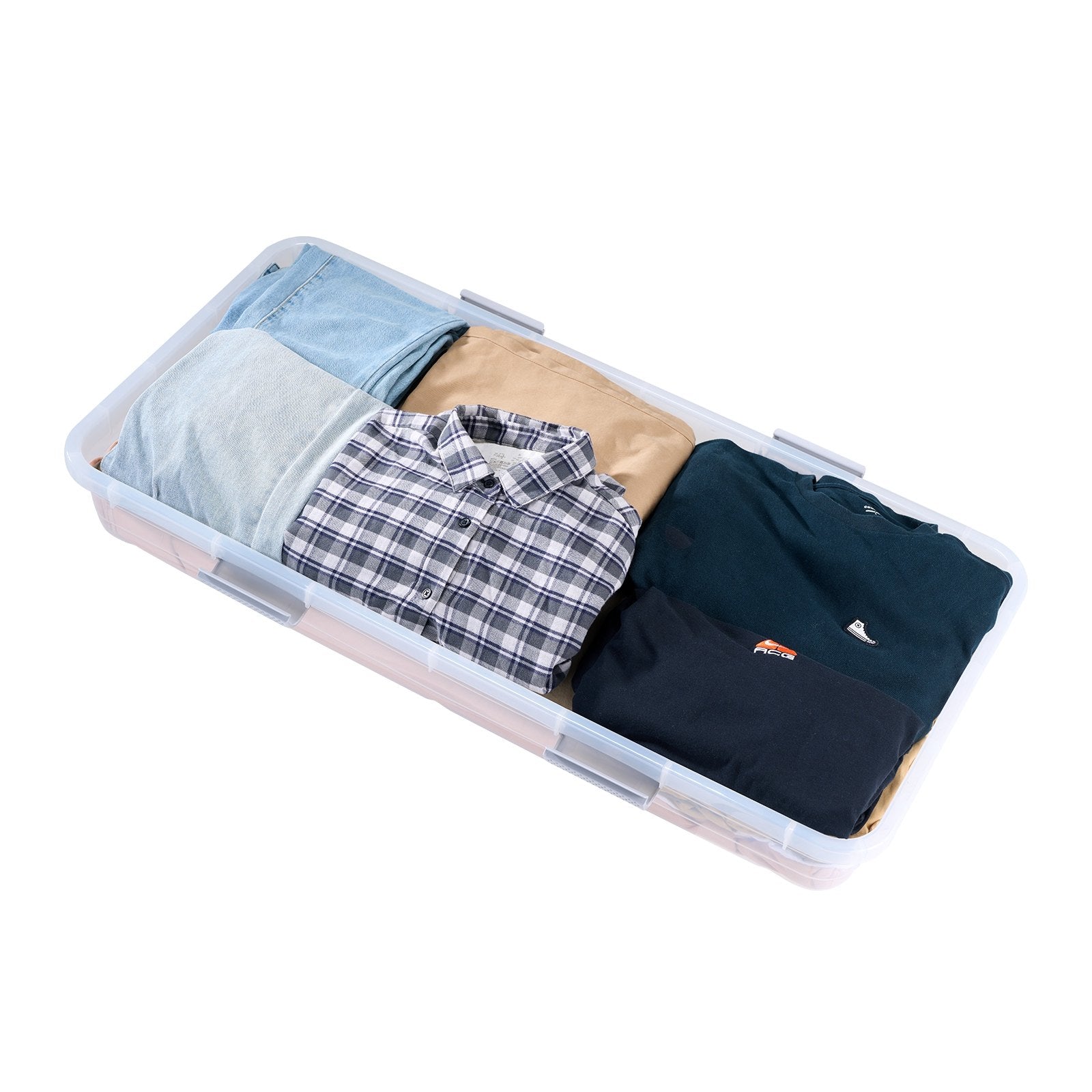 Rolling Underbed Storage Bins with Wheels, 2 Pack - Organize Clothes, Shoes, Blankets with Lid & Gray Latch, 39.8x20.1x5.9 Inches, 57L Capacity