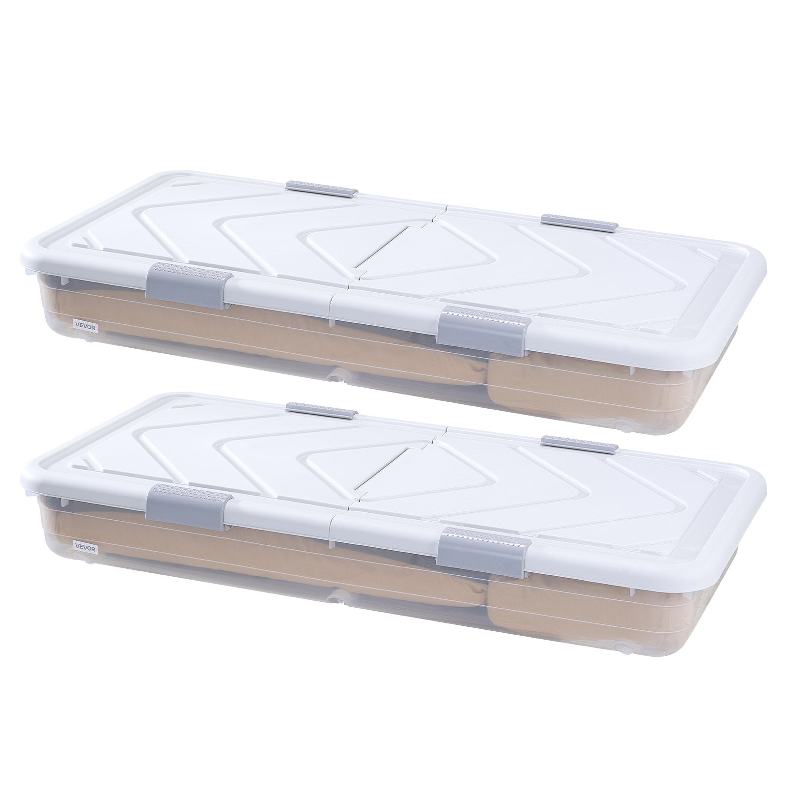 Rolling Underbed Storage Bins with Wheels, 2 Pack - Organize Clothes, Shoes, Blankets with Lid & Gray Latch, 39.8x20.1x5.9 Inches, 57L Capacity
