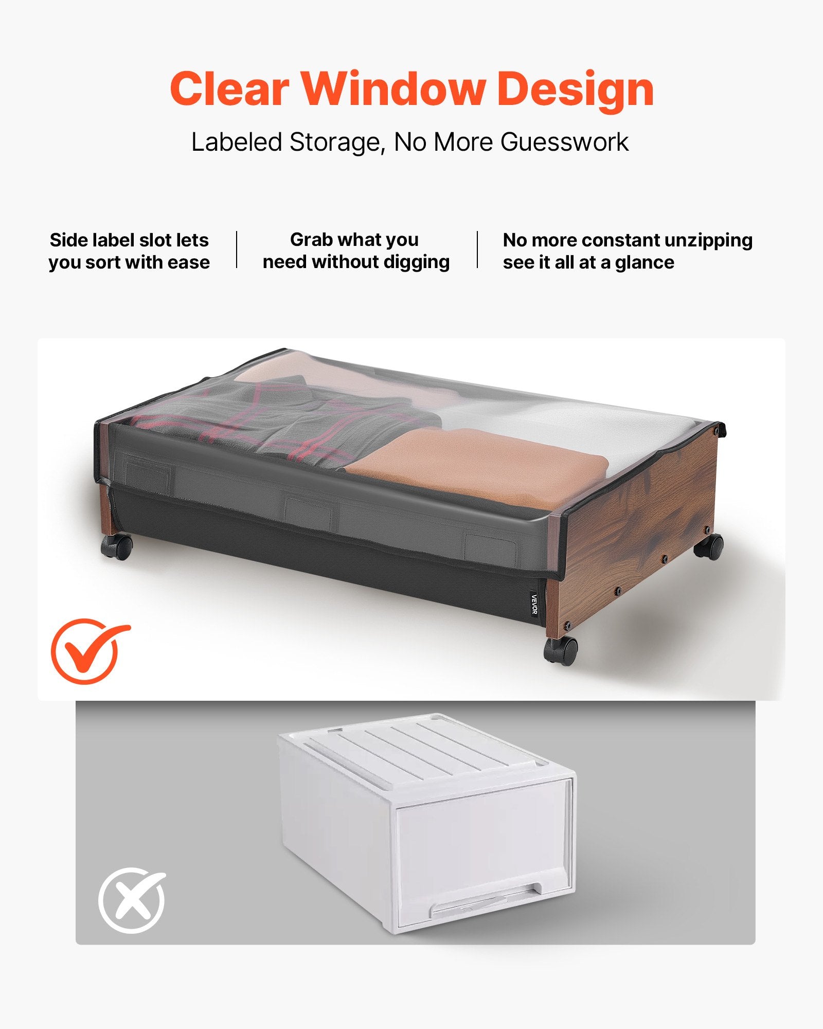 Rolling Under Bed Storage Bins with Lockable Wheels, 25.6 x 18.1 x 7.1 inch Containers for Shoes, Clothes, Blankets - Space-Saving Organizer, 2 Pack