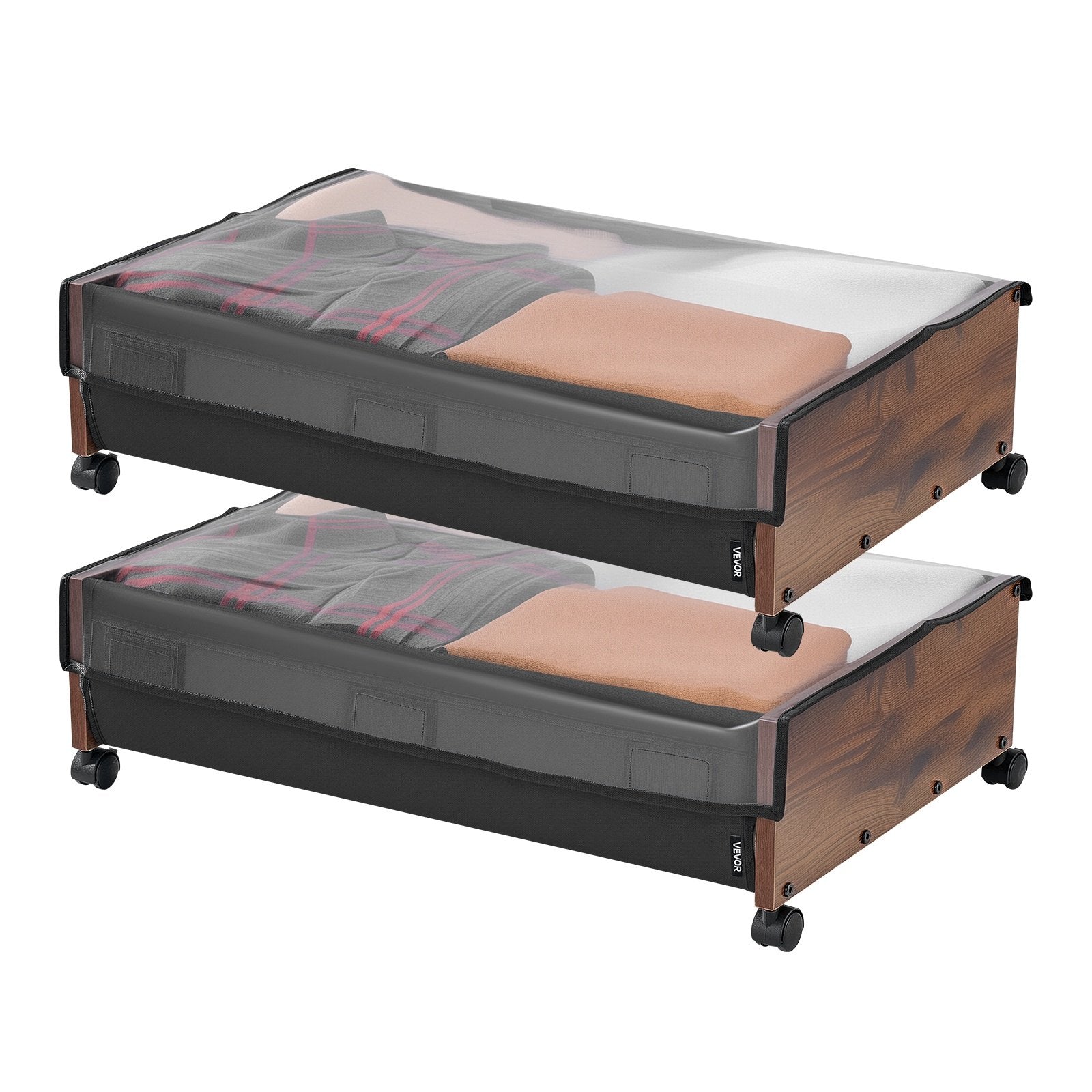 Rolling Under Bed Storage Bins with Lockable Wheels, 25.6 x 18.1 x 7.1 inch Containers for Shoes, Clothes, Blankets - Space-Saving Organizer, 2 Pack