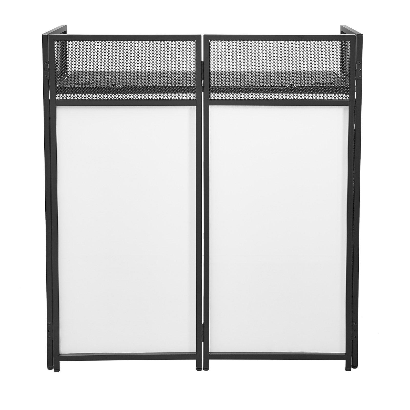 Portable DJ Booth Facade Table Station, 42"x21"x46" with Foldable Stand, Black & White Scrims, Cable Hole, Carry Bag, Zinc Alloy Steel