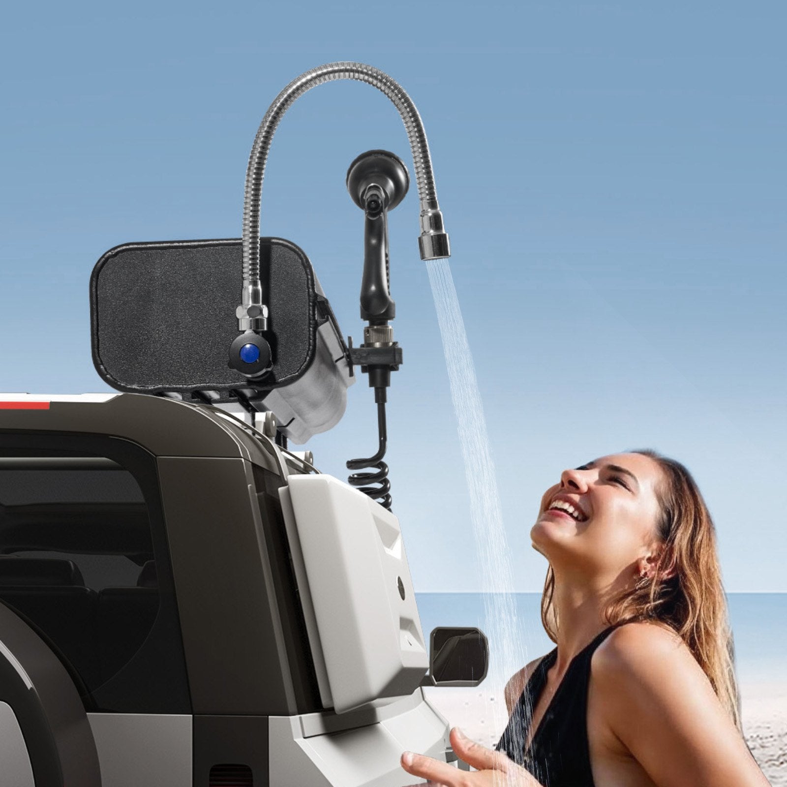 High-Capacity 4-Gallon Roof Rack Water Tank with Multi-Dispensing System, Aluminum Build, Splash-Guard Panels, T-slot, and Pressurization Port for Outdoor Adventures