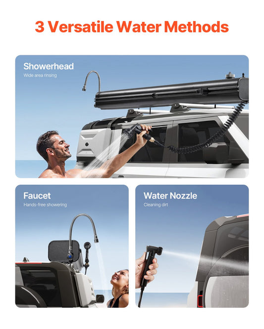 Robust 7 Gal Roof Rack Water Tank: Multi-Dispensing, High-Capacity Aluminum with Splash-Guard, T-Slot, Pressurization for Outdoor Adventures