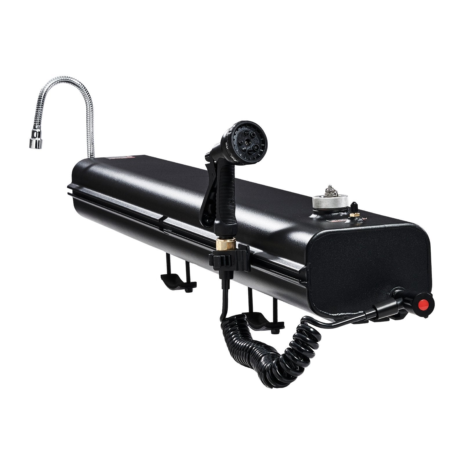 Robust 7 Gal Roof Rack Water Tank: Multi-Dispensing, High-Capacity Aluminum with Splash-Guard, T-Slot, Pressurization for Outdoor Adventures