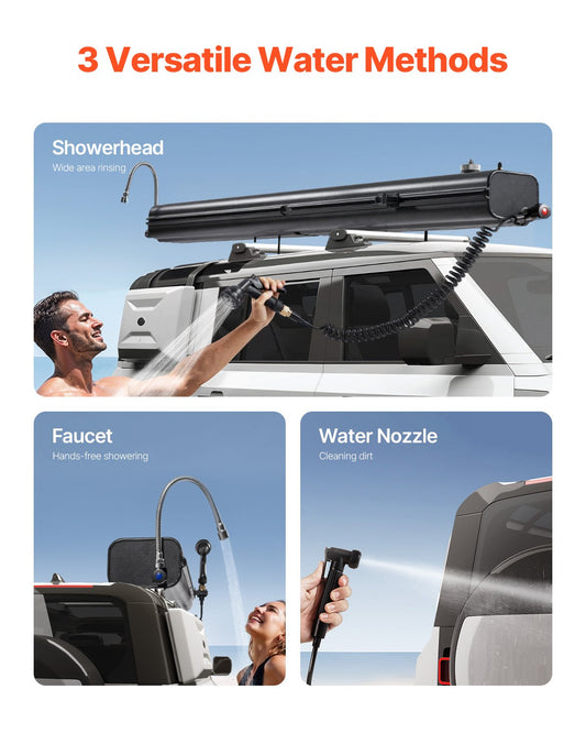 High-Capacity 8 Gallon Roof Rack Water Tank with Multi-Dispensing System, Splash-Guard Panels, T-slot, and Pressurization Port for Outdoor Adventures, Trunks, Roll Bars, and Crossbars