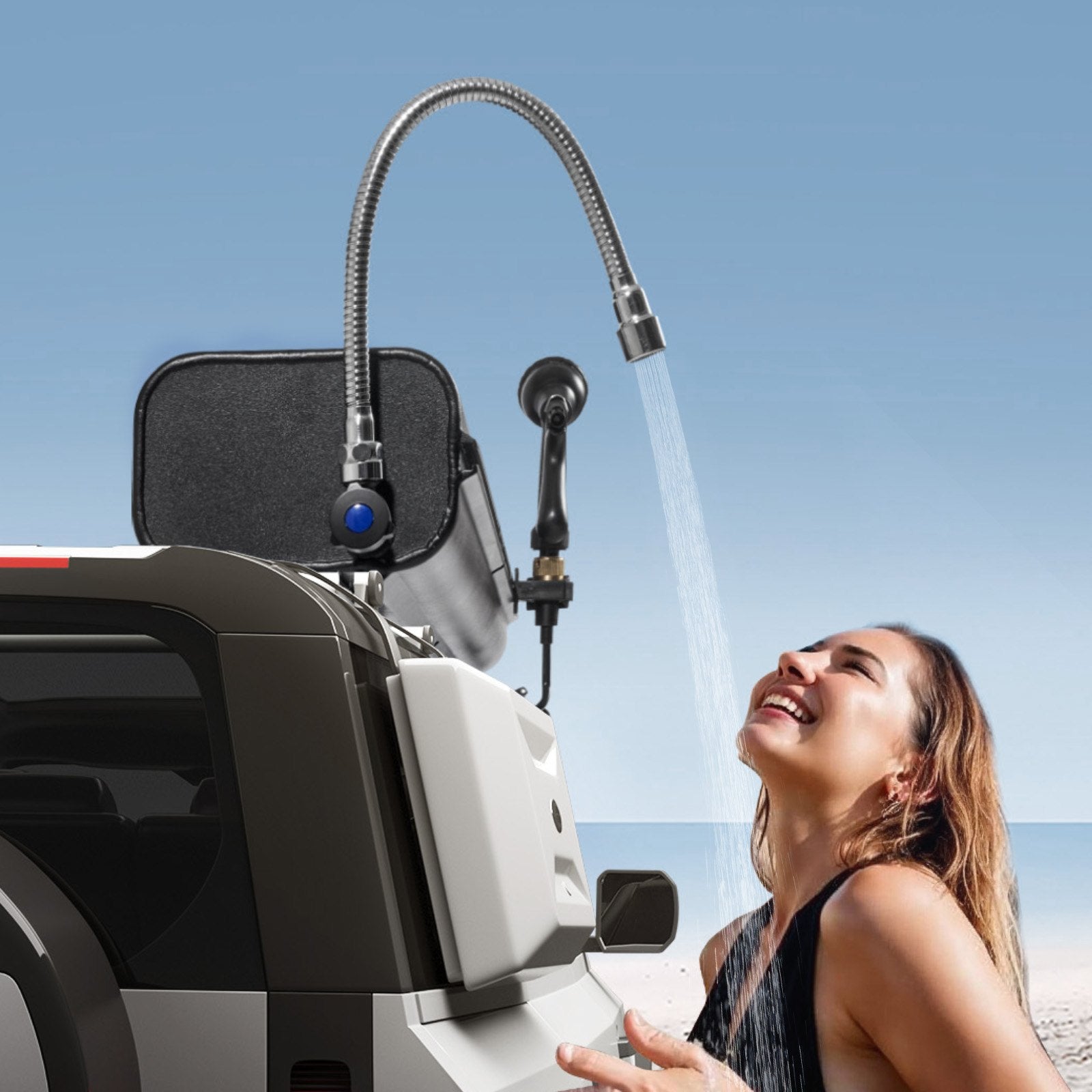 High-Capacity 8 Gallon Roof Rack Water Tank with Multi-Dispensing System, Splash-Guard Panels, T-slot, and Pressurization Port for Outdoor Adventures, Trunks, Roll Bars, and Crossbars