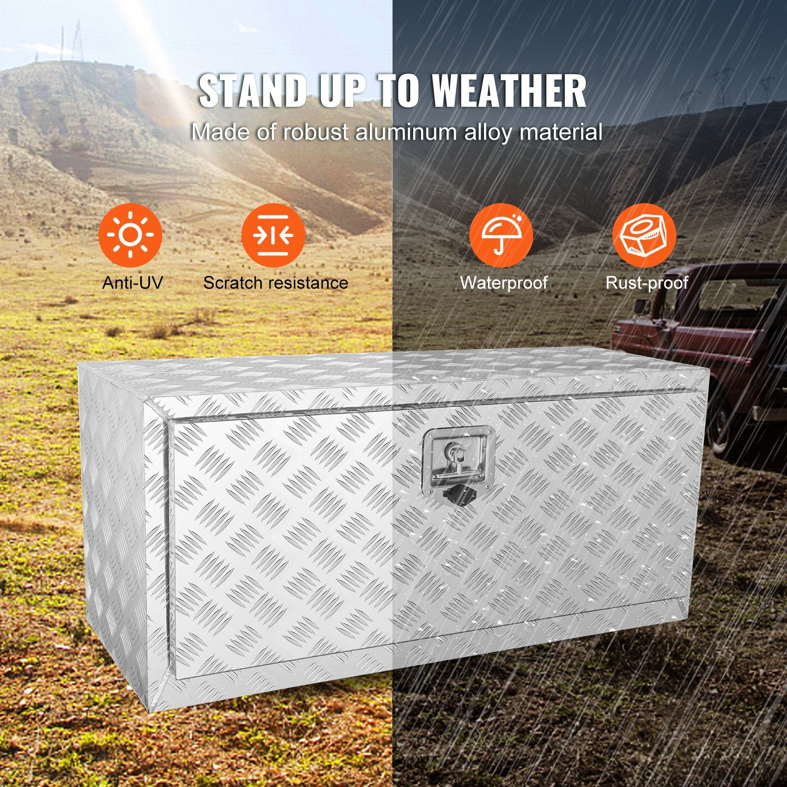 Robust Aluminum Underbody Truck Box 36"x17"x18" with Secure Lock, Waterproof T-Handle Latch for Trucks, Vans, Trailers, Weatherproof Storage Solution