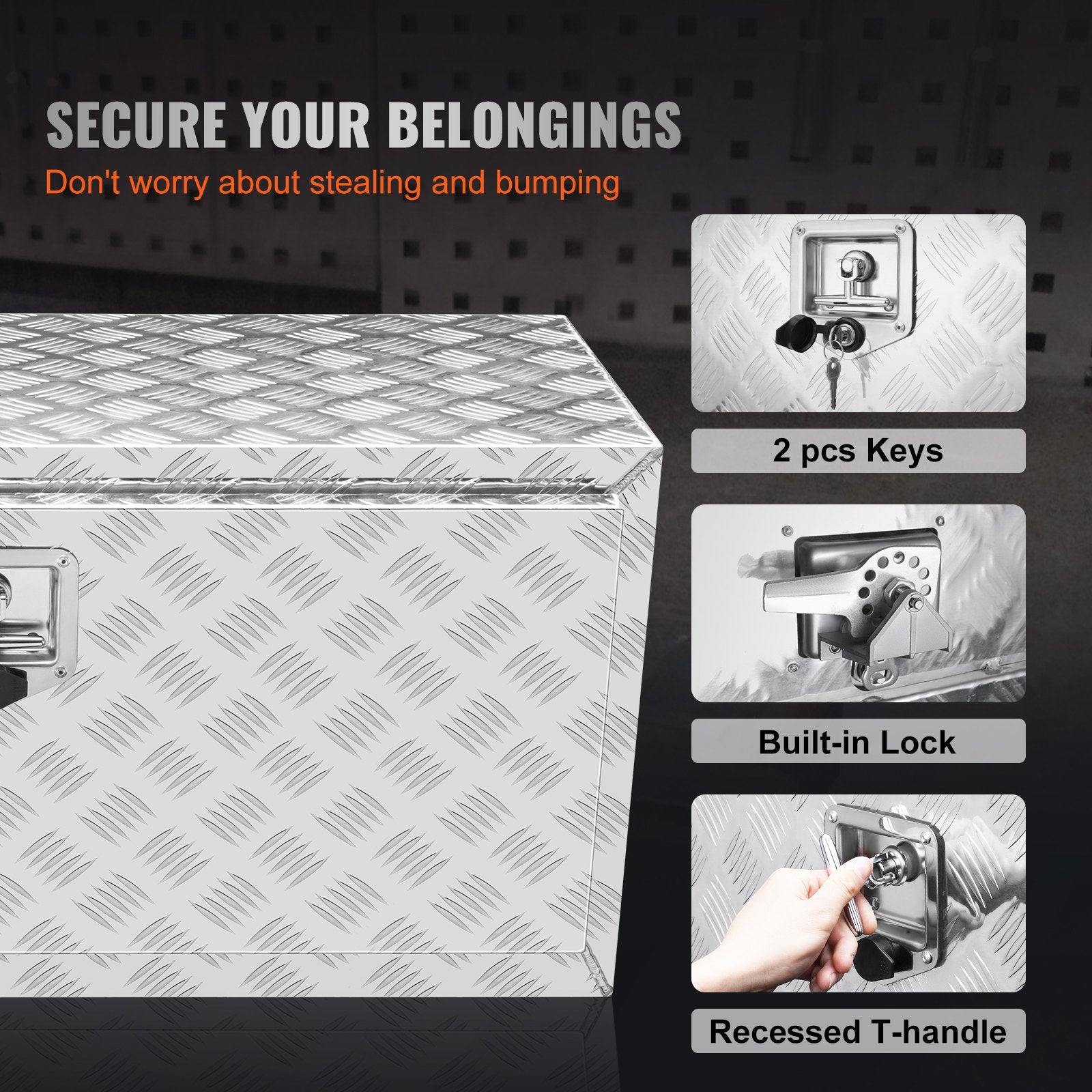 Robust Aluminum Underbody Truck Box 36"x17"x18" with Secure Lock, Waterproof T-Handle Latch for Trucks, Vans, Trailers, Weatherproof Storage Solution
