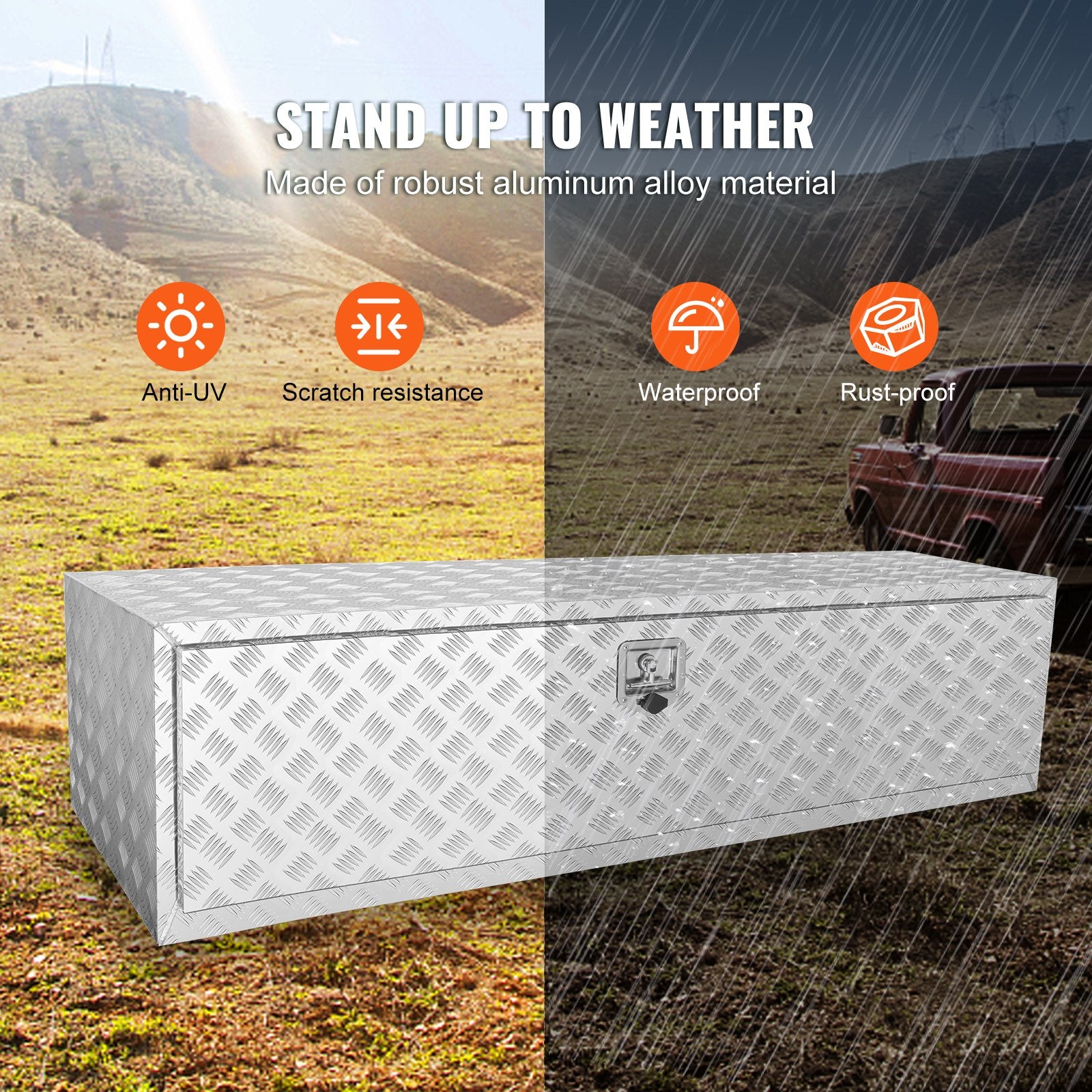 Aluminum Diamond Plate Underbody Toolbox, 60"x24"x24", Weatherproof Storage with Secure Lock for Trucks, Vans, Trailers, Heavy-Duty Design