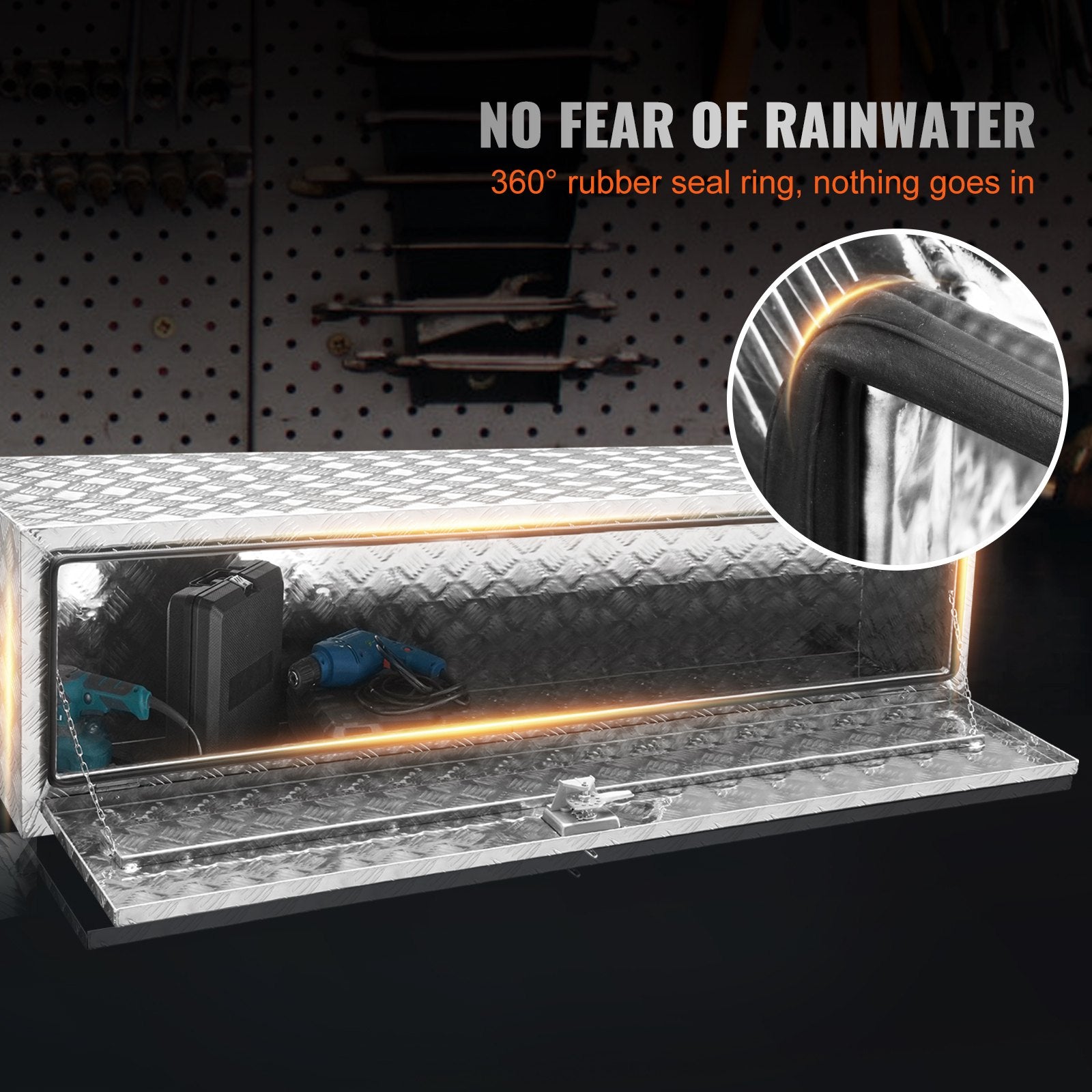 Aluminum Diamond Plate Underbody Toolbox, 60"x24"x24", Weatherproof Storage with Secure Lock for Trucks, Vans, Trailers, Heavy-Duty Design