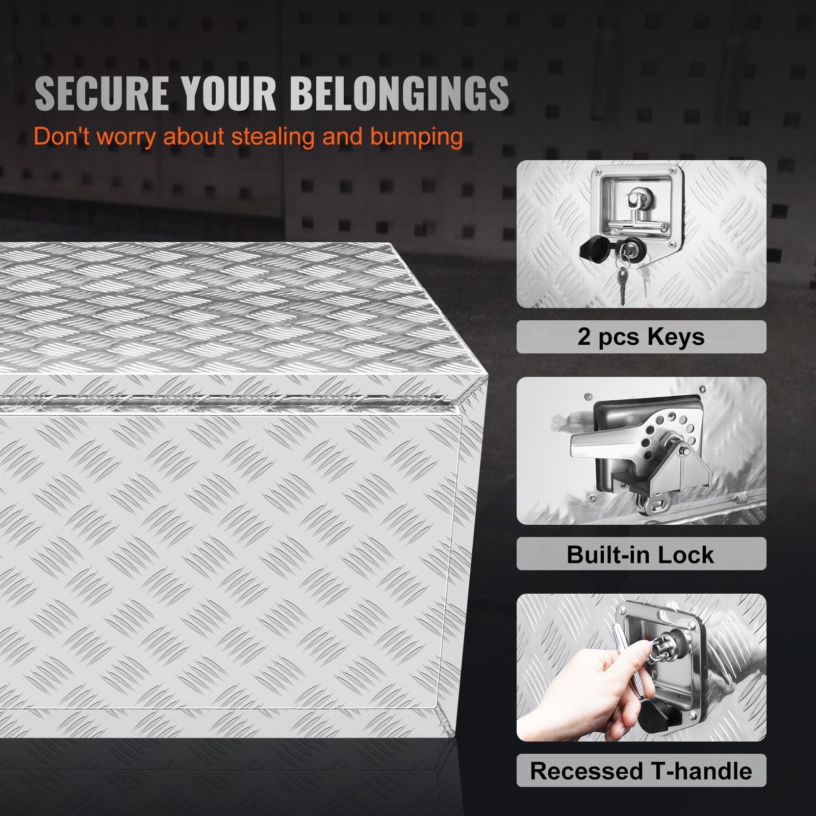 Aluminum Diamond Plate Underbody Toolbox, 60"x24"x24", Weatherproof Storage with Secure Lock for Trucks, Vans, Trailers, Heavy-Duty Design