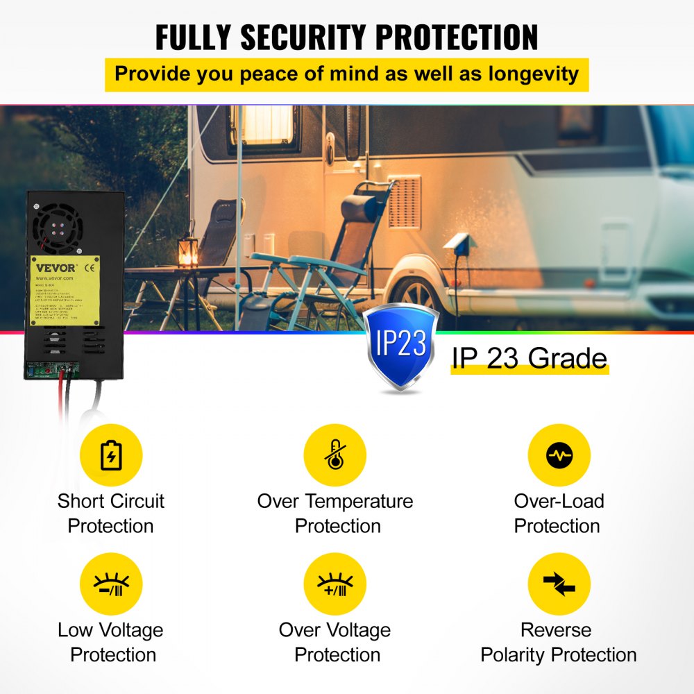 VEVOR 35 Amp RV Power Converter Charger, 110 Volt AC to 12 Volt DC, Power Supply Battery Converter Charger 600W with 13-16V DC Adjustable Operating Range, Three-Stage Inverter, for RV Trailer Camper