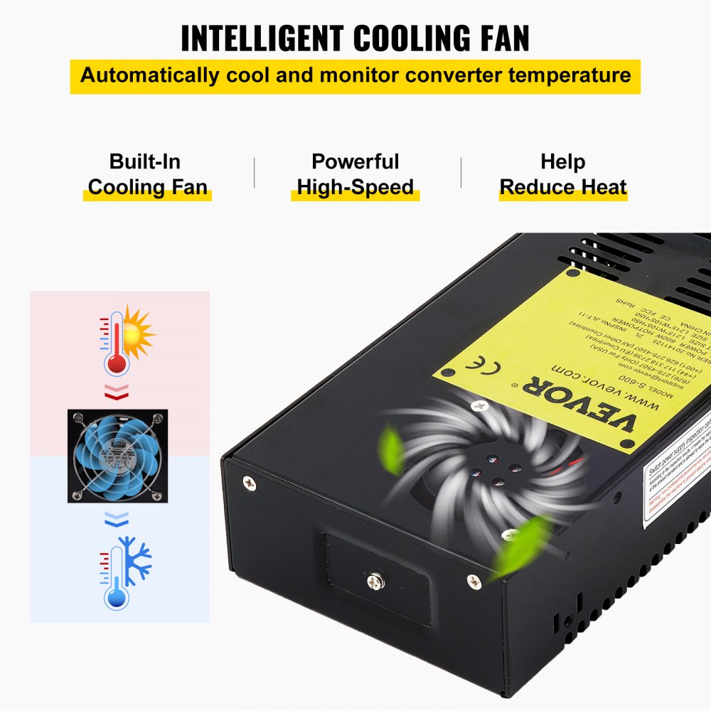 VEVOR 35 Amp RV Power Converter Charger, 110 Volt AC to 12 Volt DC, Power Supply Battery Converter Charger 600W with 13-16V DC Adjustable Operating Range, Three-Stage Inverter, for RV Trailer Camper