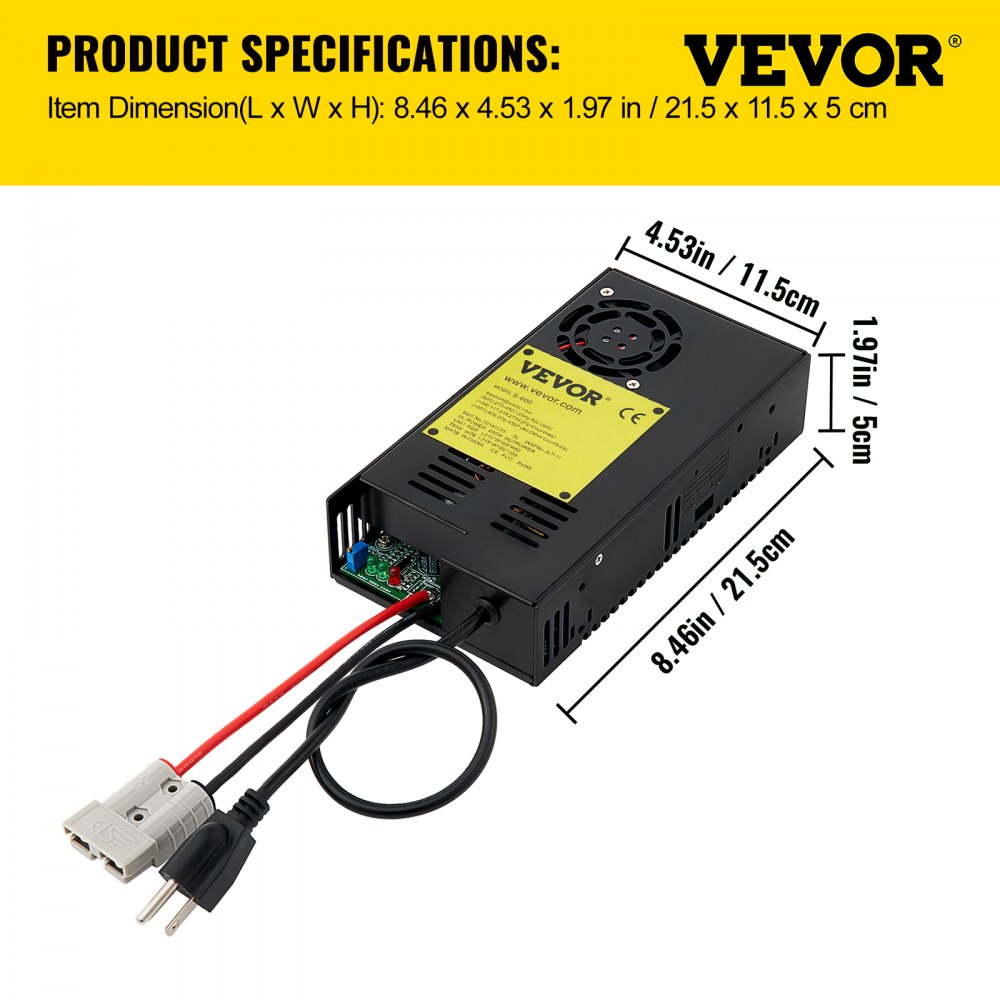 VEVOR 35 Amp RV Power Converter Charger, 110 Volt AC to 12 Volt DC, Power Supply Battery Converter Charger 600W with 13-16V DC Adjustable Operating Range, Three-Stage Inverter, for RV Trailer Camper