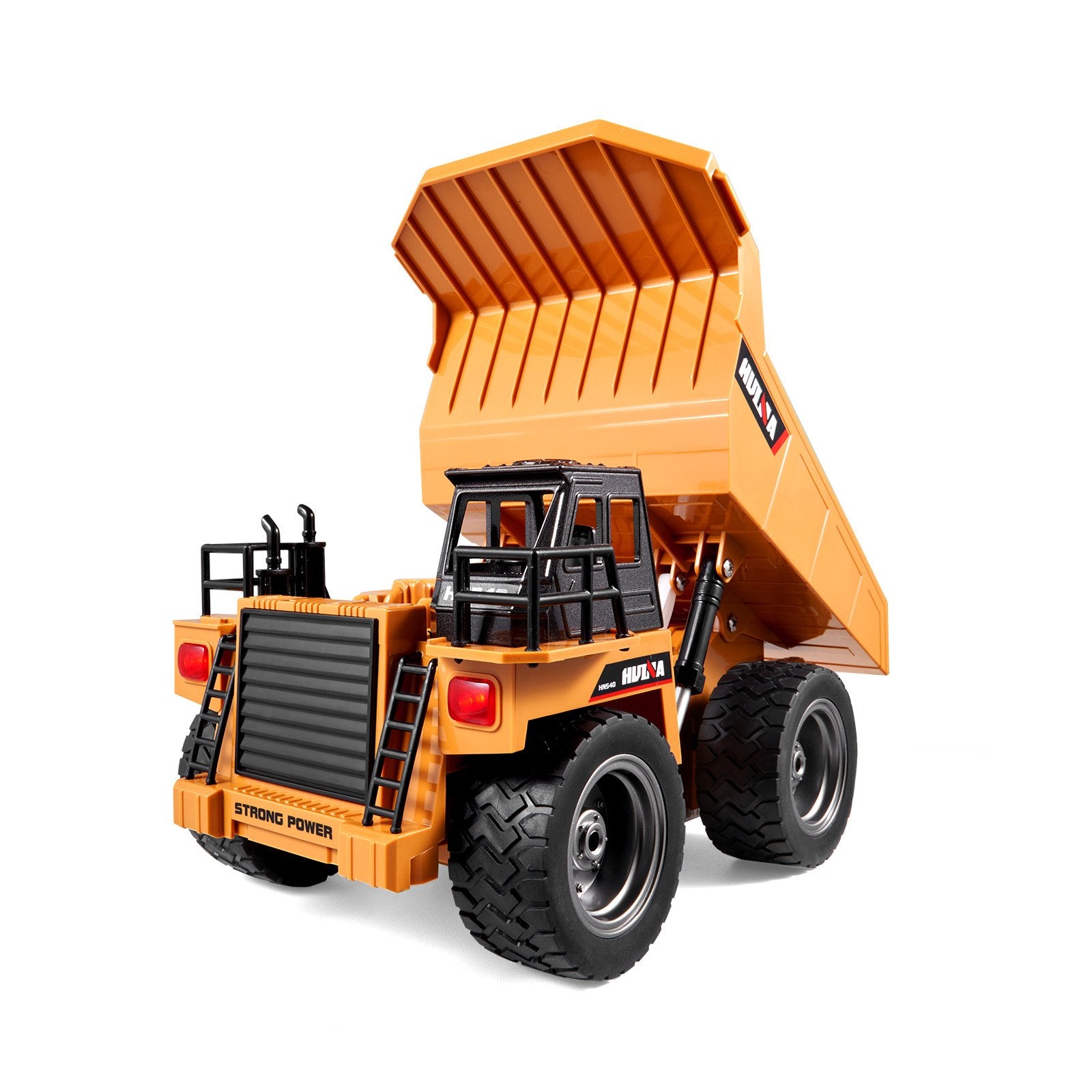 Remote Control Dump Truck Toy, 9-Channel 1:18 Scale Construction Vehicle with Metal Cabin, Lights & 2 Rechargeable Batteries for Kids 6+