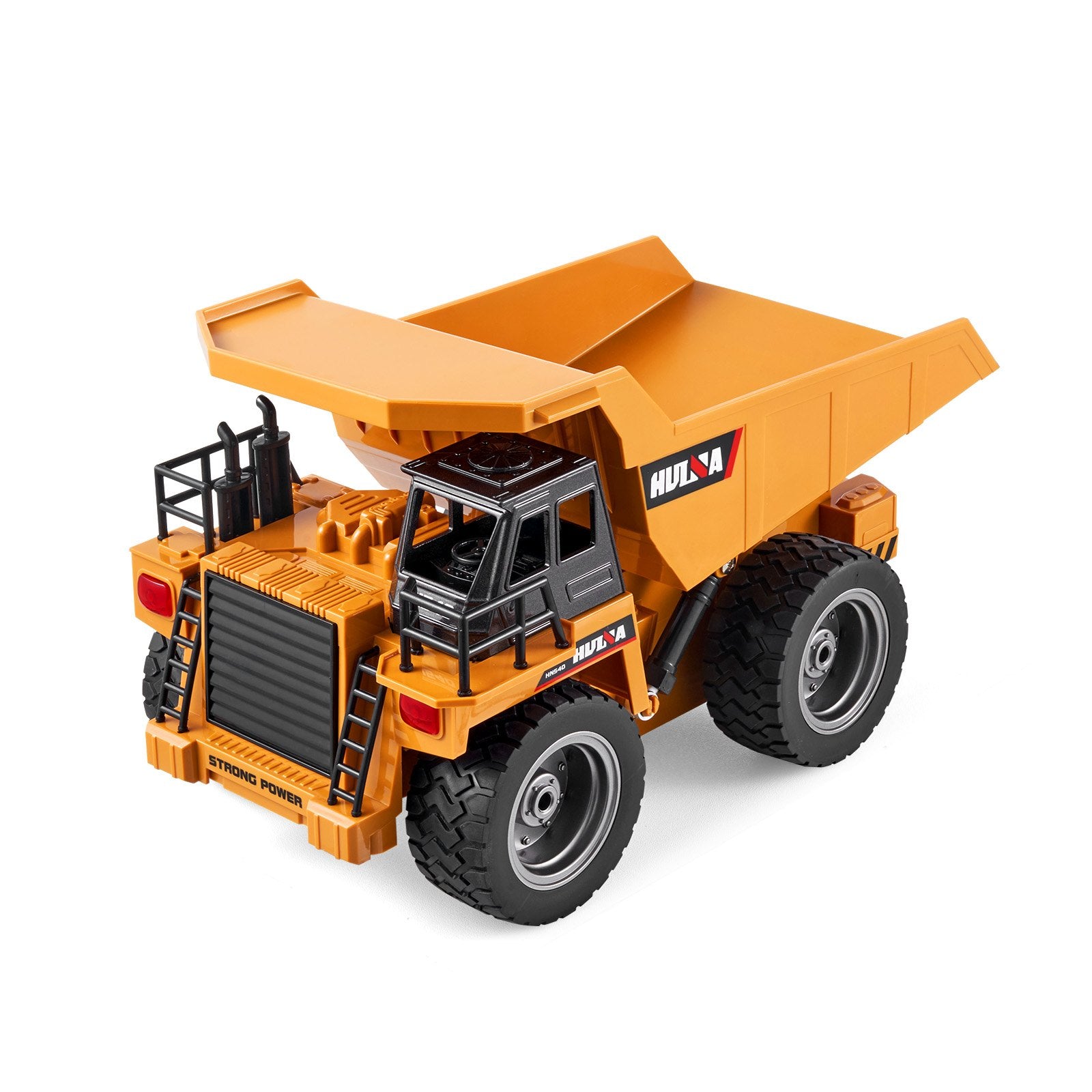 Remote Control Dump Truck Toy, 9-Channel 1:18 Scale Construction Vehicle with Metal Cabin, Lights & 2 Rechargeable Batteries for Kids 6+