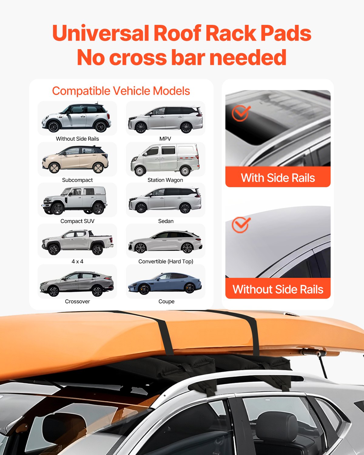 Universal Inflatable Soft Roof Rack Bars - 37.6" Car Roof Pads for Kayaks, Canoes, SUPs with Straps, Air Pump & Storage Bag, 88LBS Capacity