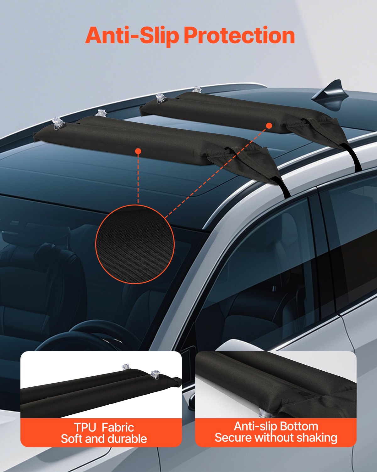 Universal Inflatable Soft Roof Rack Bars - 37.6" Car Roof Pads for Kayaks, Canoes, SUPs with Straps, Air Pump & Storage Bag, 88LBS Capacity