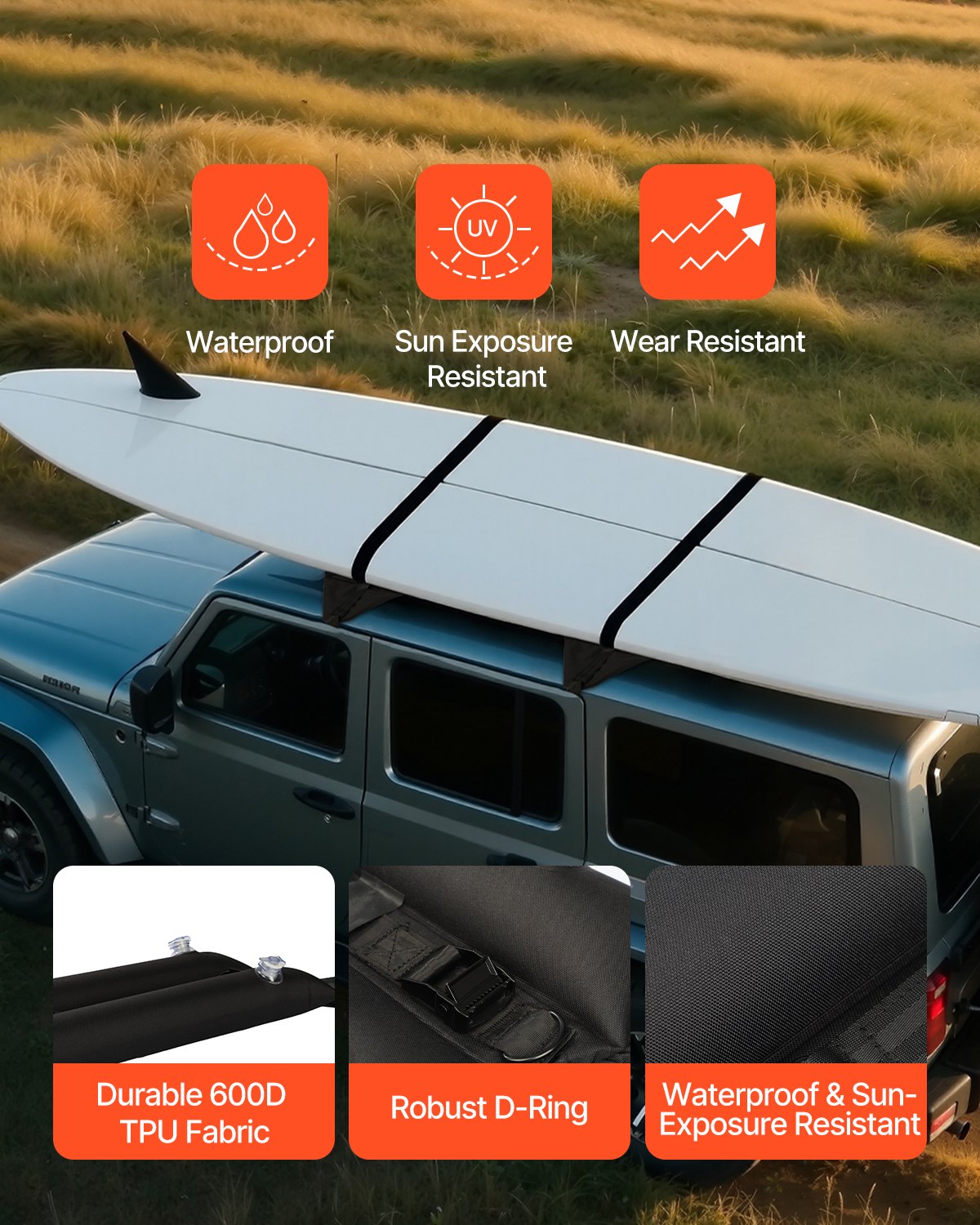 Universal Inflatable Soft Roof Rack Bars - 37.6" Car Roof Pads for Kayaks, Canoes, SUPs with Straps, Air Pump & Storage Bag, 88LBS Capacity