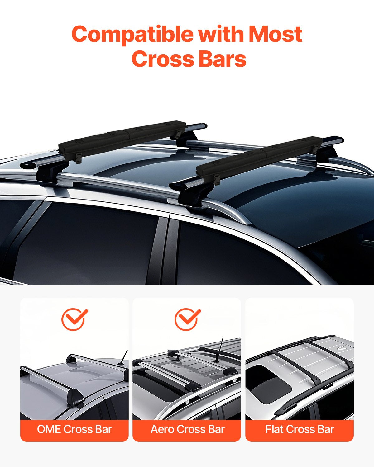 Universal 30" Soft Roof Rack Pads for Cars - Heavy Duty 176LBS Load Capacity with Tie Down & Quick Loop Straps for Kayaks, SUPs, Canoes & Snowboards