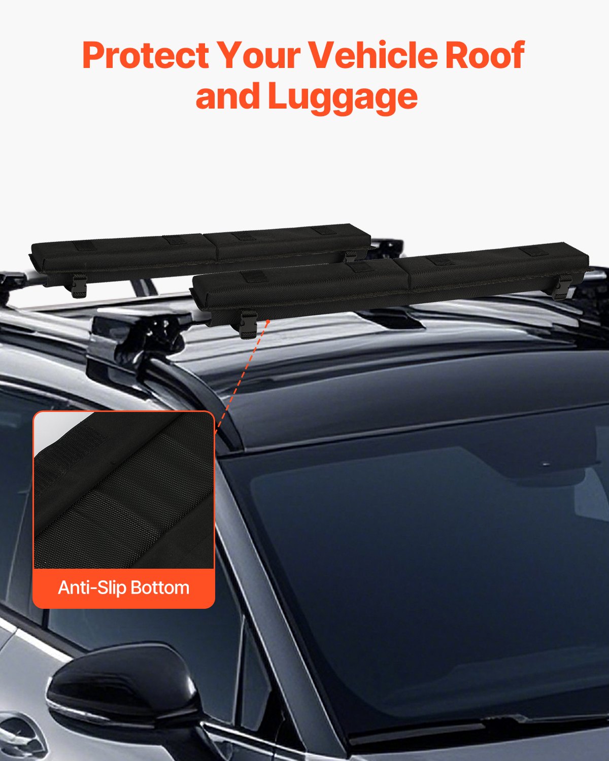Universal 30" Soft Roof Rack Pads for Cars - Heavy Duty 176LBS Load Capacity with Tie Down & Quick Loop Straps for Kayaks, SUPs, Canoes & Snowboards