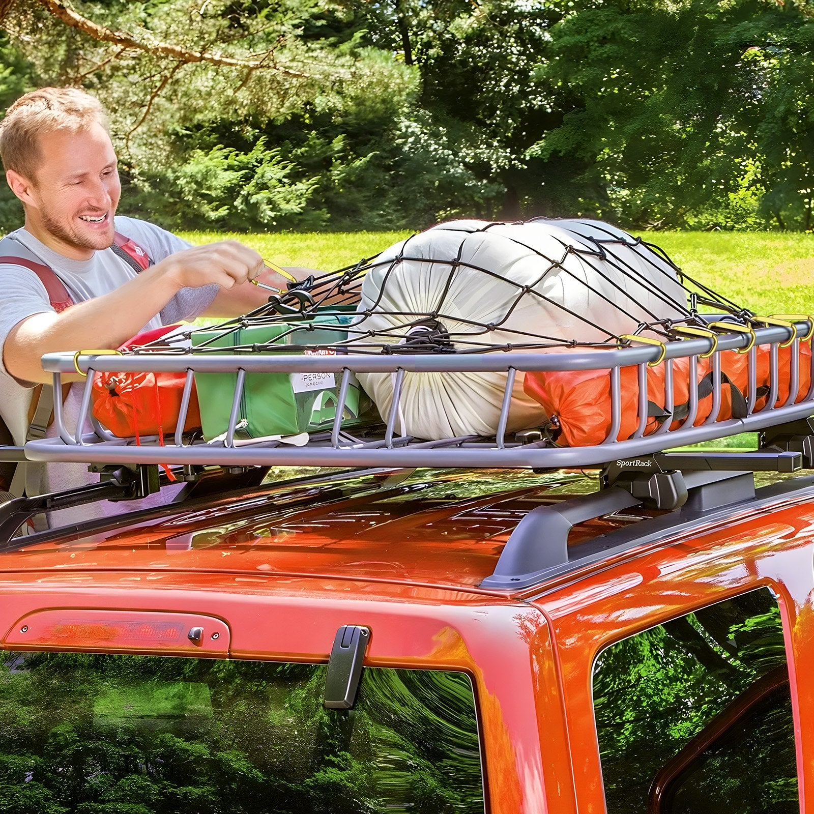 Heavy Duty 4'x6' Cargo Net with 12 Carabiners - Stretches to 7.2'x10.8', Weather-proof & Wear-resistant for Trucks, SUVs, and Trailers