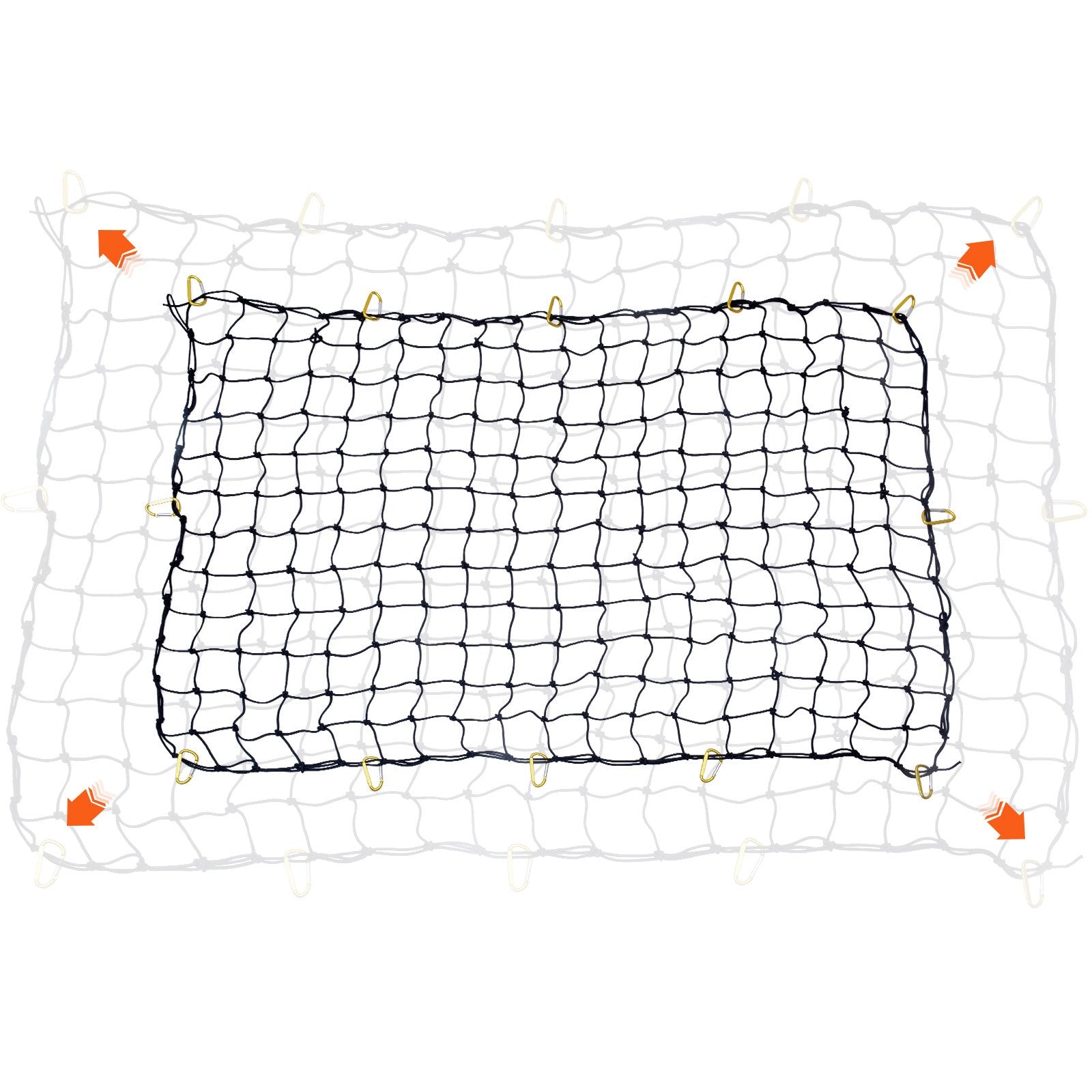 Heavy Duty 4'x6' Cargo Net with 12 Carabiners - Stretches to 7.2'x10.8', Weather-proof & Wear-resistant for Trucks, SUVs, and Trailers