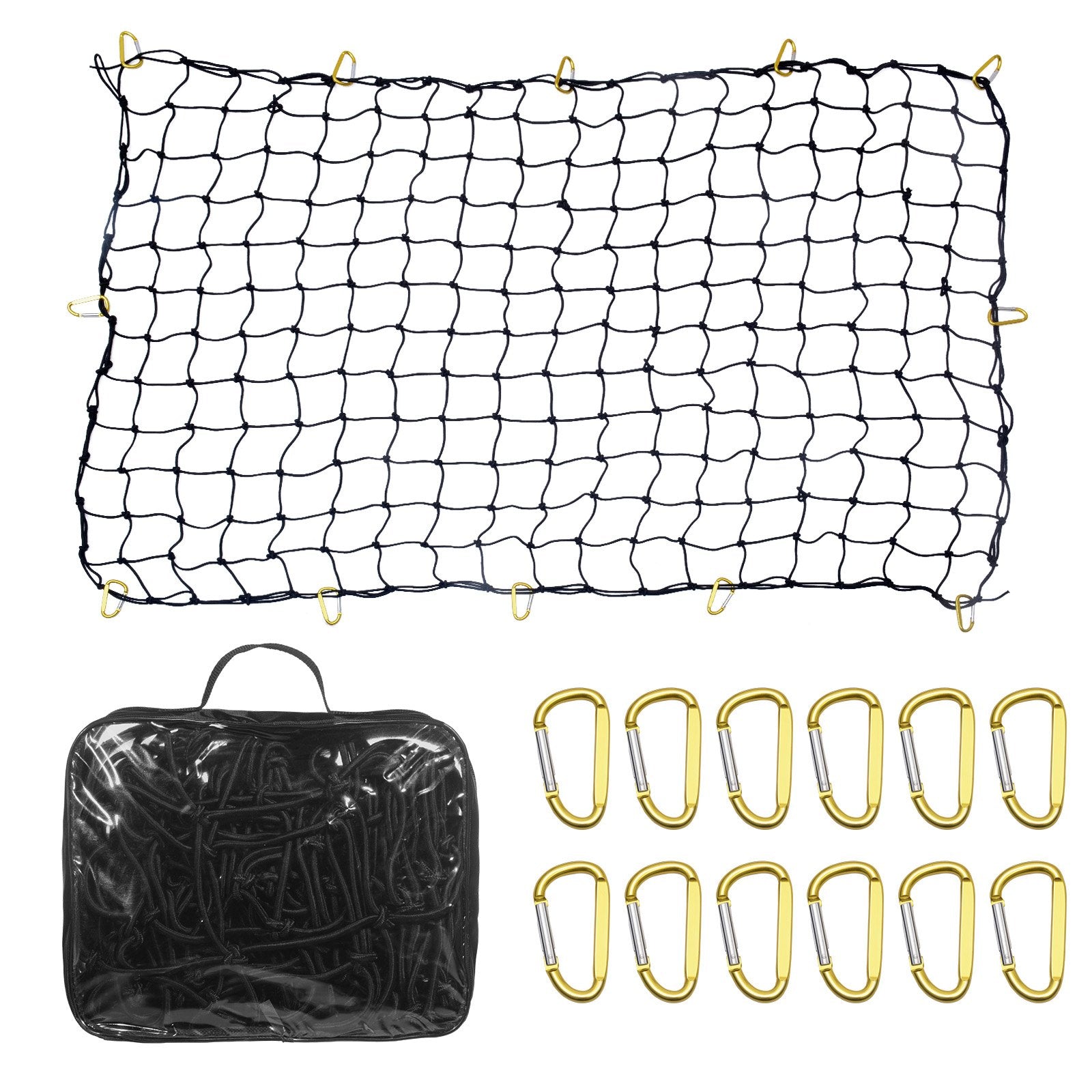 Heavy Duty 4'x6' Cargo Net with 12 Carabiners - Stretches to 7.2'x10.8', Weather-proof & Wear-resistant for Trucks, SUVs, and Trailers