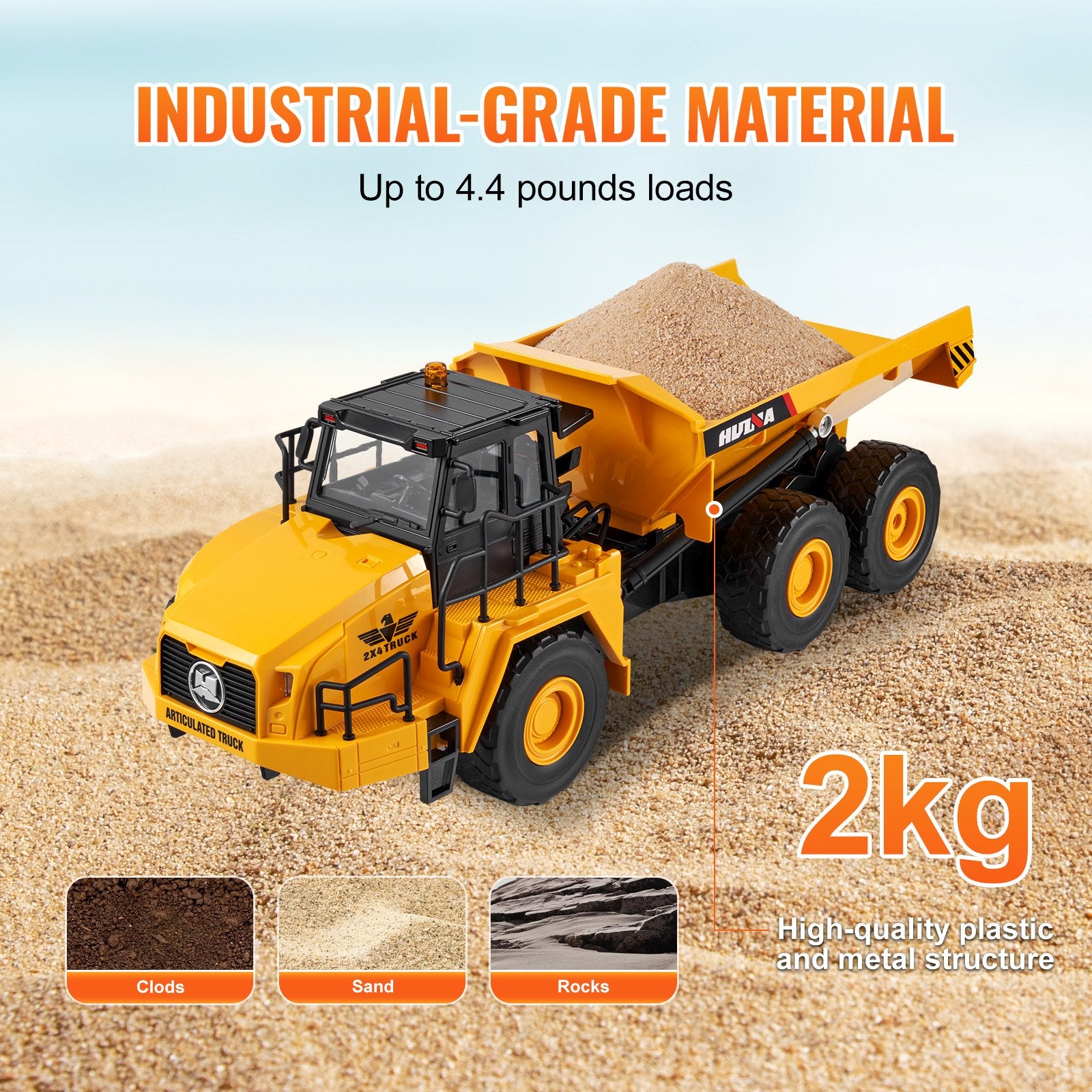 Remote Control Dump Truck, 11-Channel 1:16 Scale Construction Vehicle Toy with Metal Cabin & Lights for Kids 8+, Includes 2 Rechargeable Batteries, Perfect Gift for Boys & Girls, Realistic RC Truck with 4.4 lbs Load Capacity