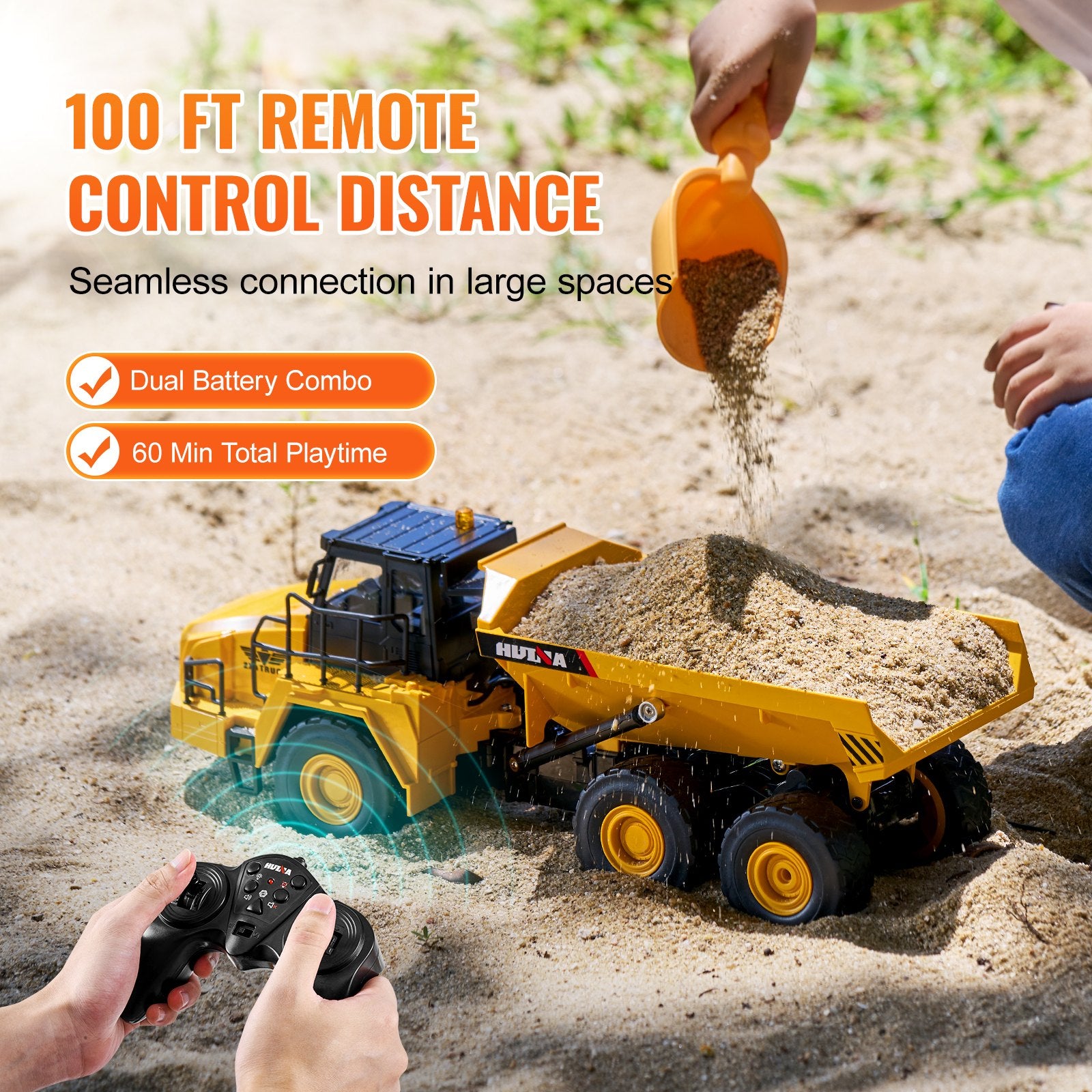 Remote Control Dump Truck, 11-Channel 1:16 Scale Construction Vehicle Toy with Metal Cabin & Lights for Kids 8+, Includes 2 Rechargeable Batteries, Perfect Gift for Boys & Girls, Realistic RC Truck with 4.4 lbs Load Capacity