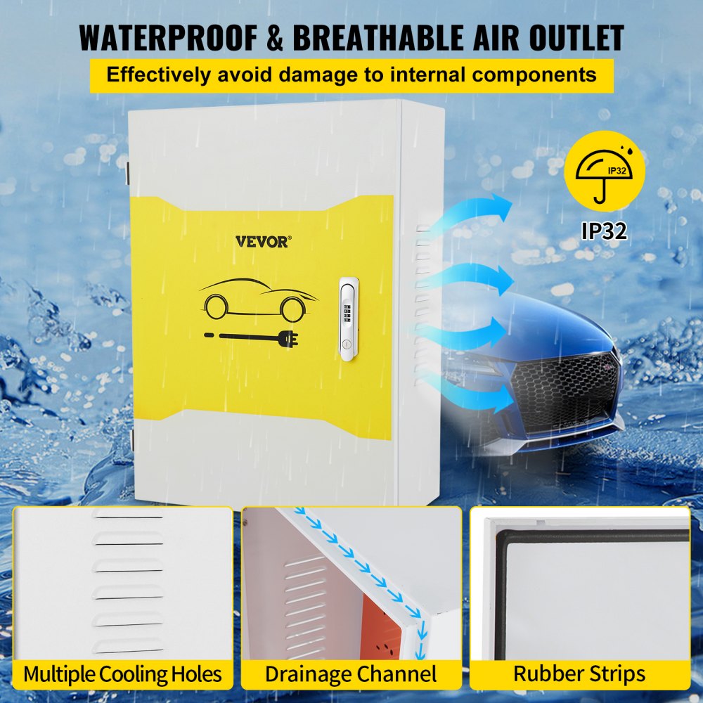 VEVOR Tesla Charger Station Box, 28 x 20 x 10", Outdoor Cable Box Charging Box Cable Organizer, IP32 Waterproof Dustproof Cool Roll Steel Electrical Enclosure Box, for Tesla Wall Connector