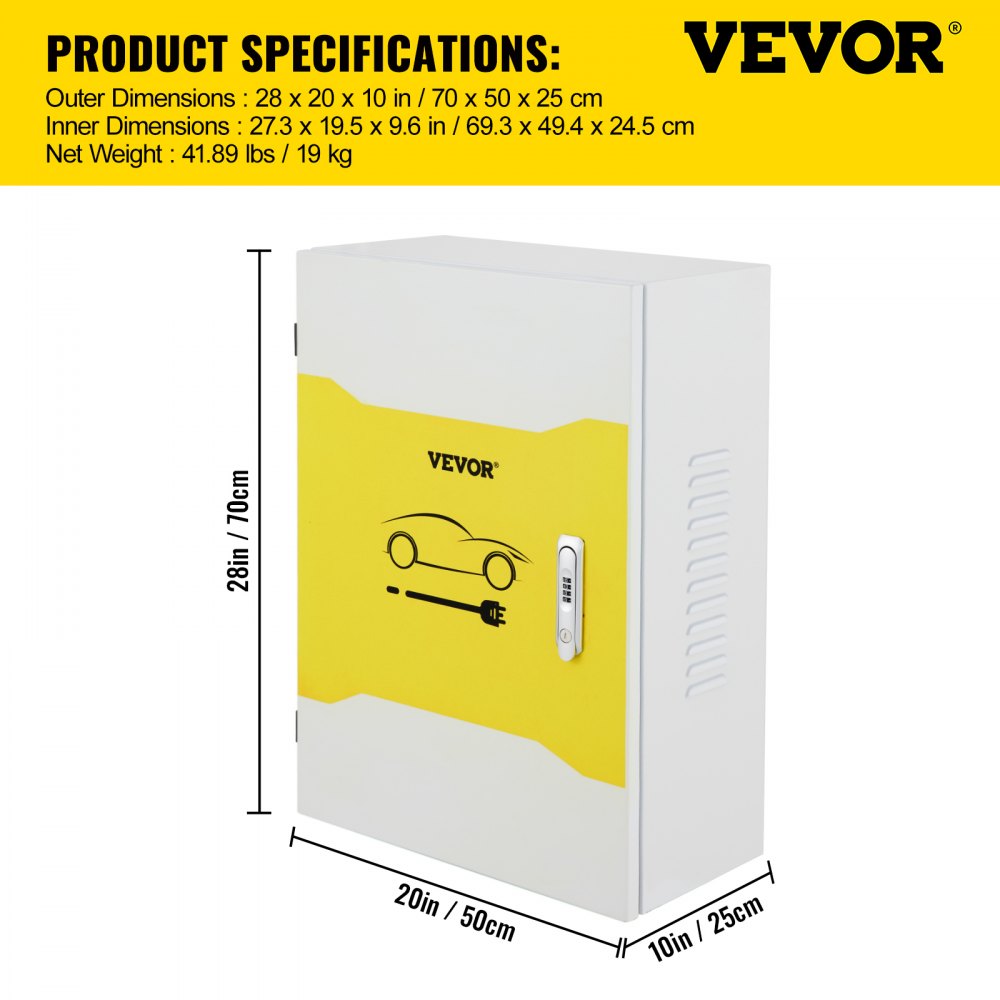 VEVOR Tesla Charger Station Box, 28 x 20 x 10", Outdoor Cable Box Charging Box Cable Organizer, IP32 Waterproof Dustproof Cool Roll Steel Electrical Enclosure Box, for Tesla Wall Connector