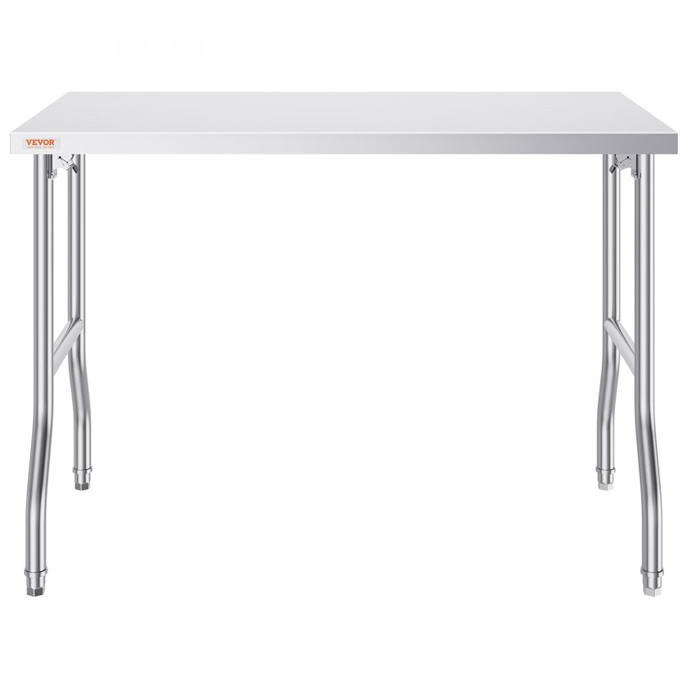 VEVOR Commercial Worktable Workstation 48 x 24 Inch Folding Commercial Prep Table, Heavy-duty Stainless Steel Folding Table with 661 lbs Load, Kitchen Work Table, Silver Stainless Steel Kitchen Island