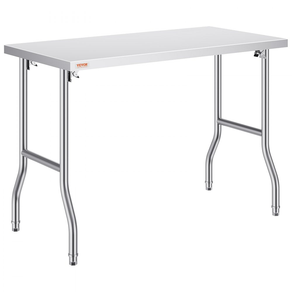 VEVOR Commercial Worktable Workstation 48 x 24 Inch Folding Commercial Prep Table, Heavy-duty Stainless Steel Folding Table with 661 lbs Load, Kitchen Work Table, Silver Stainless Steel Kitchen Island