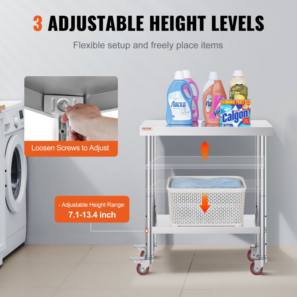 Mobile Non-Magnetic Overshelf Work Table for Laundry Rooms, 30"x12"