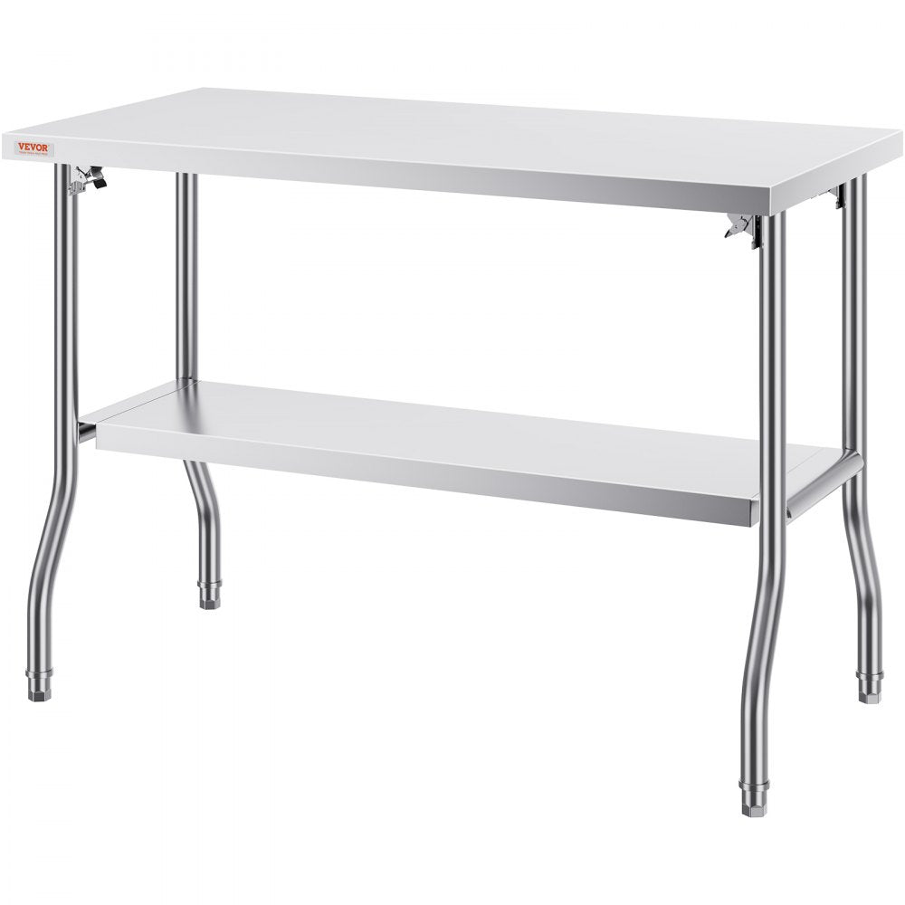 VEVOR 48 x 24 Inch Commercial Worktable Workstation, Folding Commercial Prep Table, Heavy-duty Stainless Steel Folding Table with 772 lbs Load, Kitchen Work Table, Silver Stainless Steel Kitchen Islan