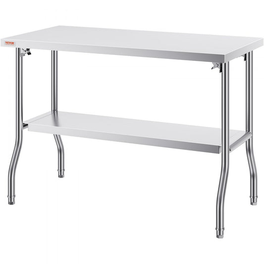 VEVOR 48 x 24 Inch Commercial Worktable Workstation, Folding Commercial Prep Table, Heavy-duty Stainless Steel Folding Table with 772 lbs Load, Kitchen Work Table, Silver Stainless Steel Kitchen Islan