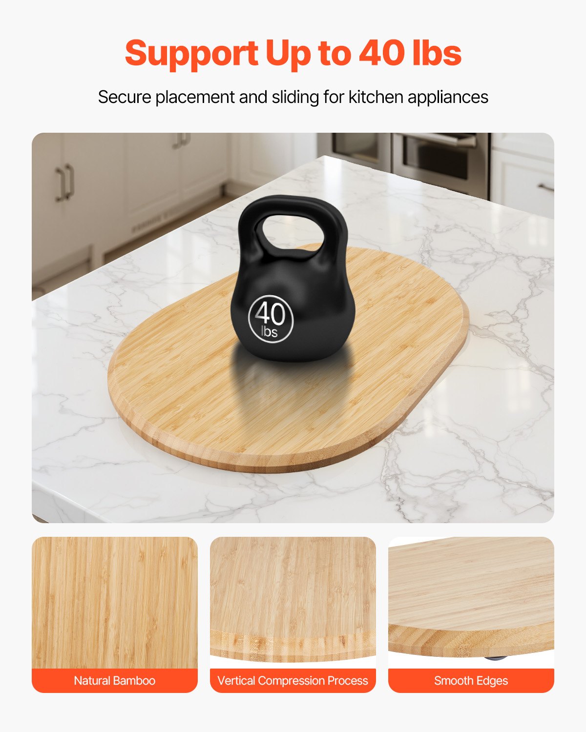 Oval Mixer Slider Tray for 5.5-8 Qt Stand Mixers, Natural Wood, PTFE Feet, Smooth Countertop Appliance Slide, Easy Storage Solution