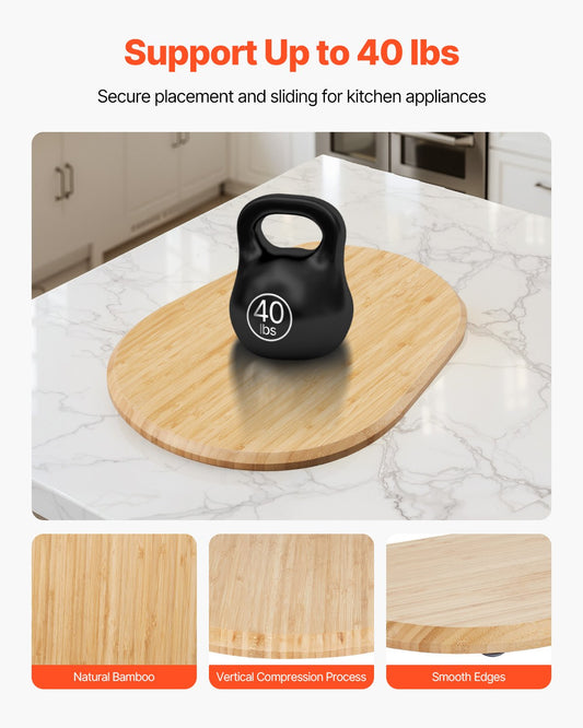Oval Mixer Slider Tray for 5.5-8 Qt Stand Mixers, Natural Wood, PTFE Feet, Smooth Countertop Appliance Slide, Easy Storage Solution