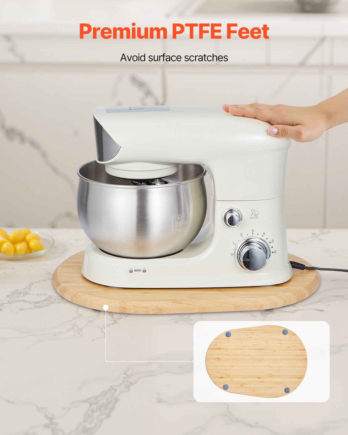 Oval Mixer Slider Tray for 5.5-8 Qt Stand Mixers, Natural Wood, PTFE Feet, Smooth Countertop Appliance Slide, Easy Storage Solution
