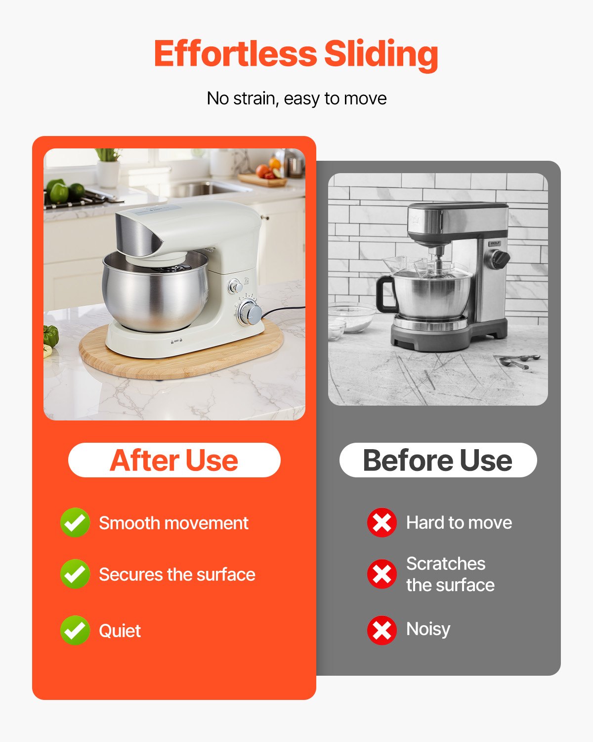 Oval Mixer Slider Tray for 5.5-8 Qt Stand Mixers, Natural Wood, PTFE Feet, Smooth Countertop Appliance Slide, Easy Storage Solution