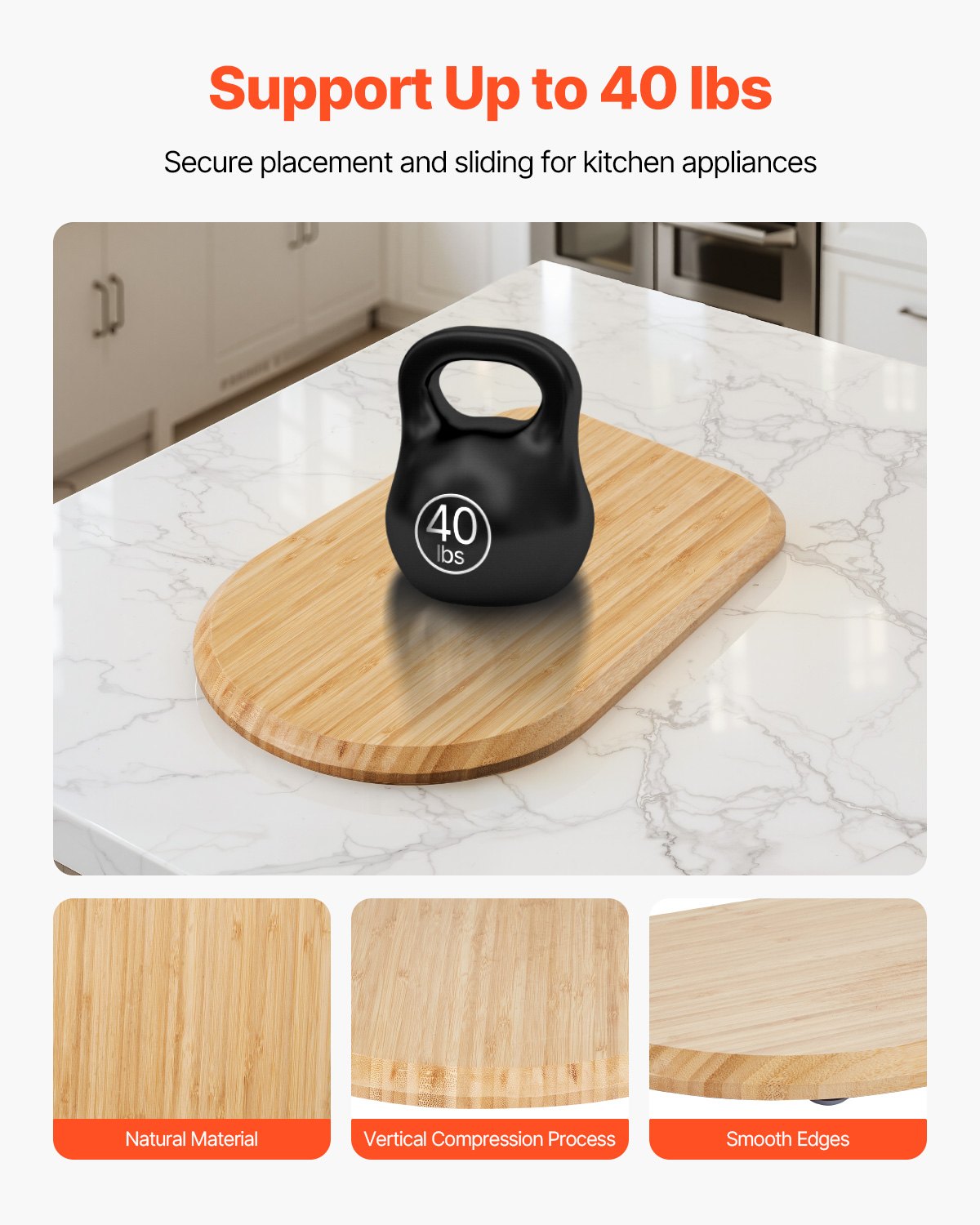 Oval Mixer Slider for 4.5-5 Qt Stand Mixers, 14.5x9.4-Inch, Natural Wood Appliance Tray with PTFE Feet for Easy Kitchen Countertop Movement