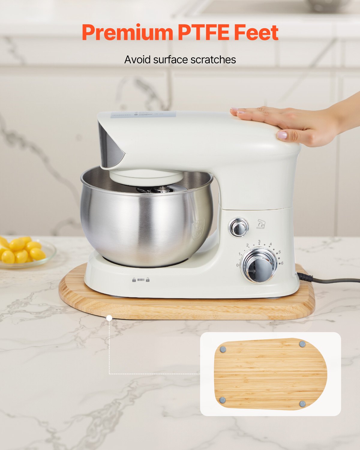 Oval Mixer Slider for 4.5-5 Qt Stand Mixers, 14.5x9.4-Inch, Natural Wood Appliance Tray with PTFE Feet for Easy Kitchen Countertop Movement