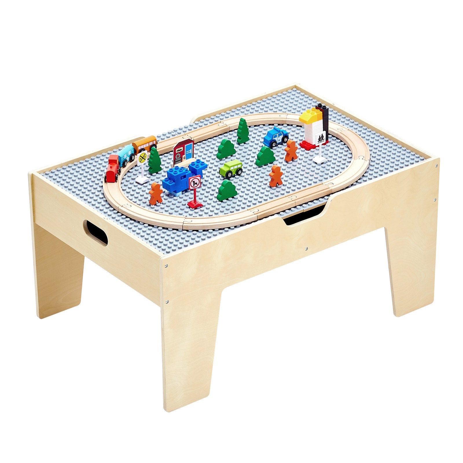 Multi-Purpose Kids Activity Table with 290 Building Bricks, 30-Piece Wooden Train Set, Vehicles & Storage for Ages 3+