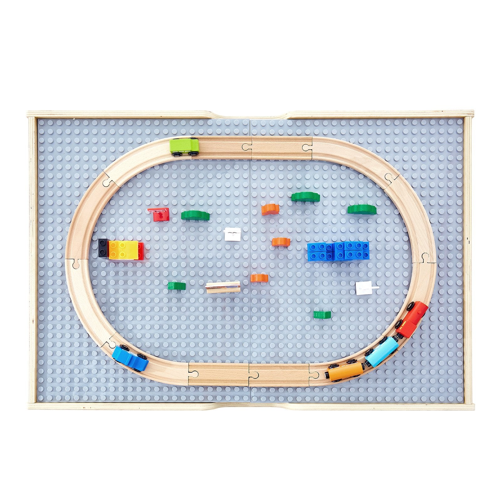 Multi-Purpose Kids Activity Table with 290 Building Bricks, 30-Piece Wooden Train Set, Vehicles & Storage for Ages 3+