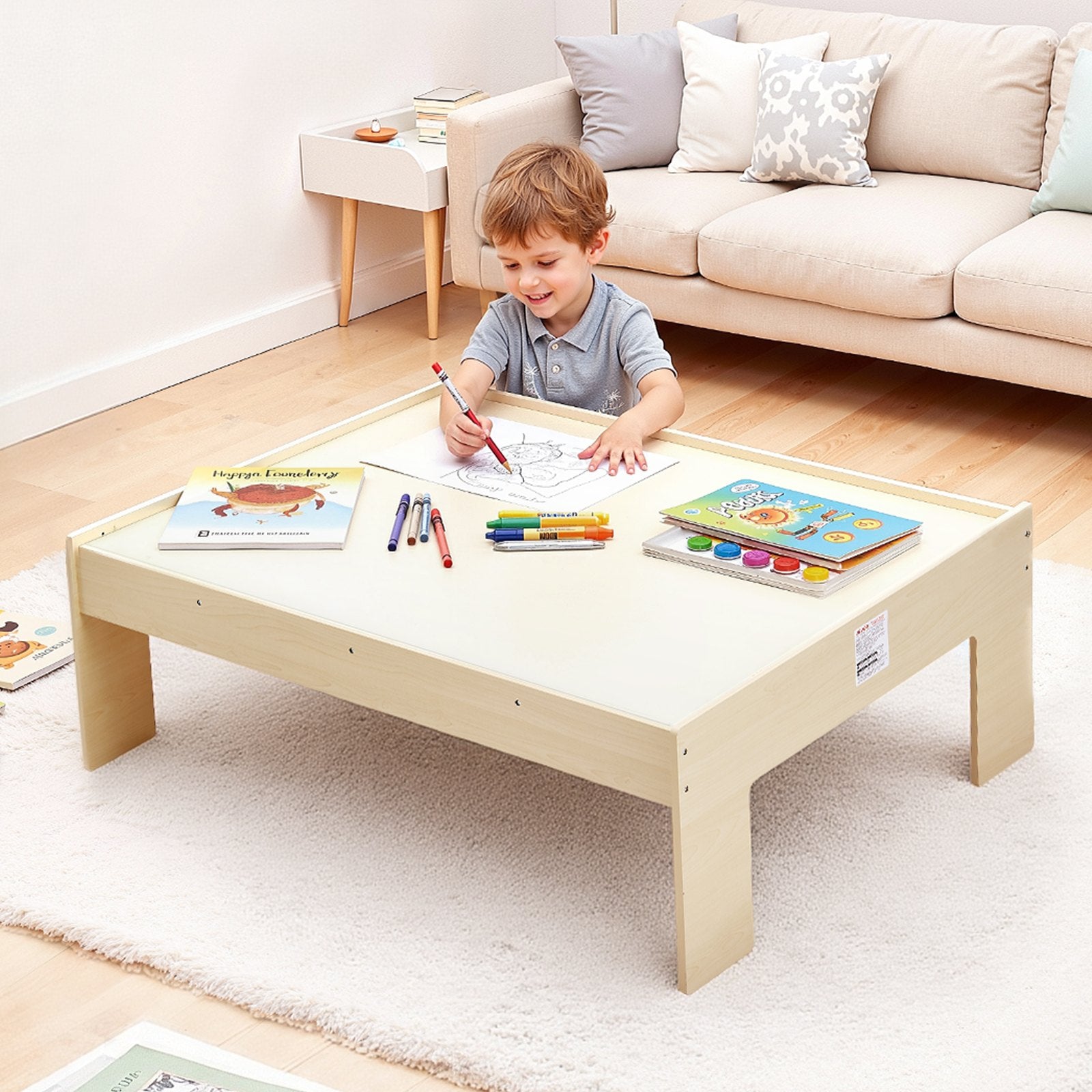 Title: Wooden Kids Activity Train Table with 120 Multicolor Pieces, Storage Bin, for Gaming, Drawing, Reading, Creative Play, Ages 3+